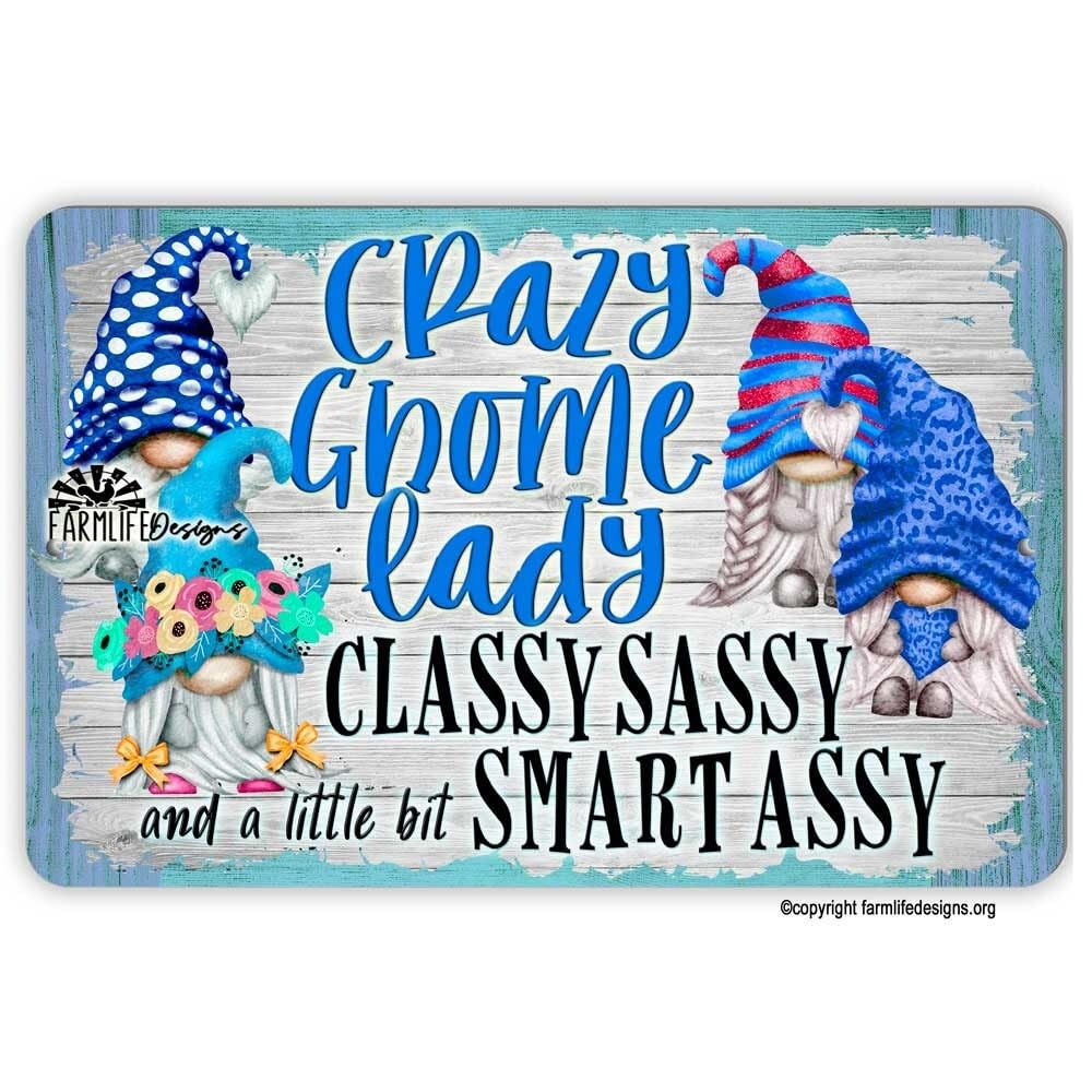 Crazy Gnome Lady metal tin sign garden gnomes lover gift decor wall art handmade home decor