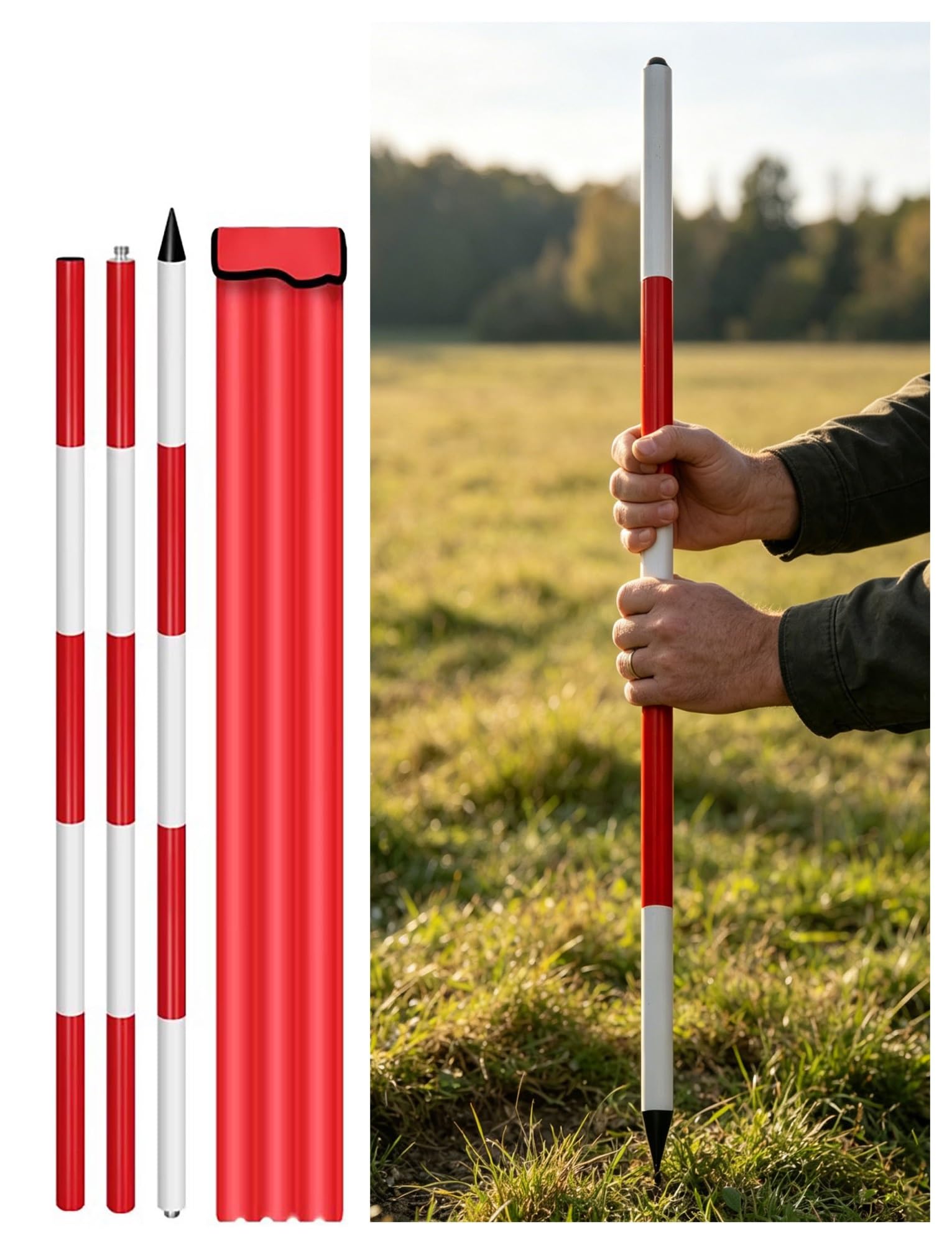 MRVAKDYDI Aluminum Survey Rod, Aluminum Survey Rod 2, 3, 5 meters For Surveying Depth Construction Land Mapping(3 meters/9.9 ft)