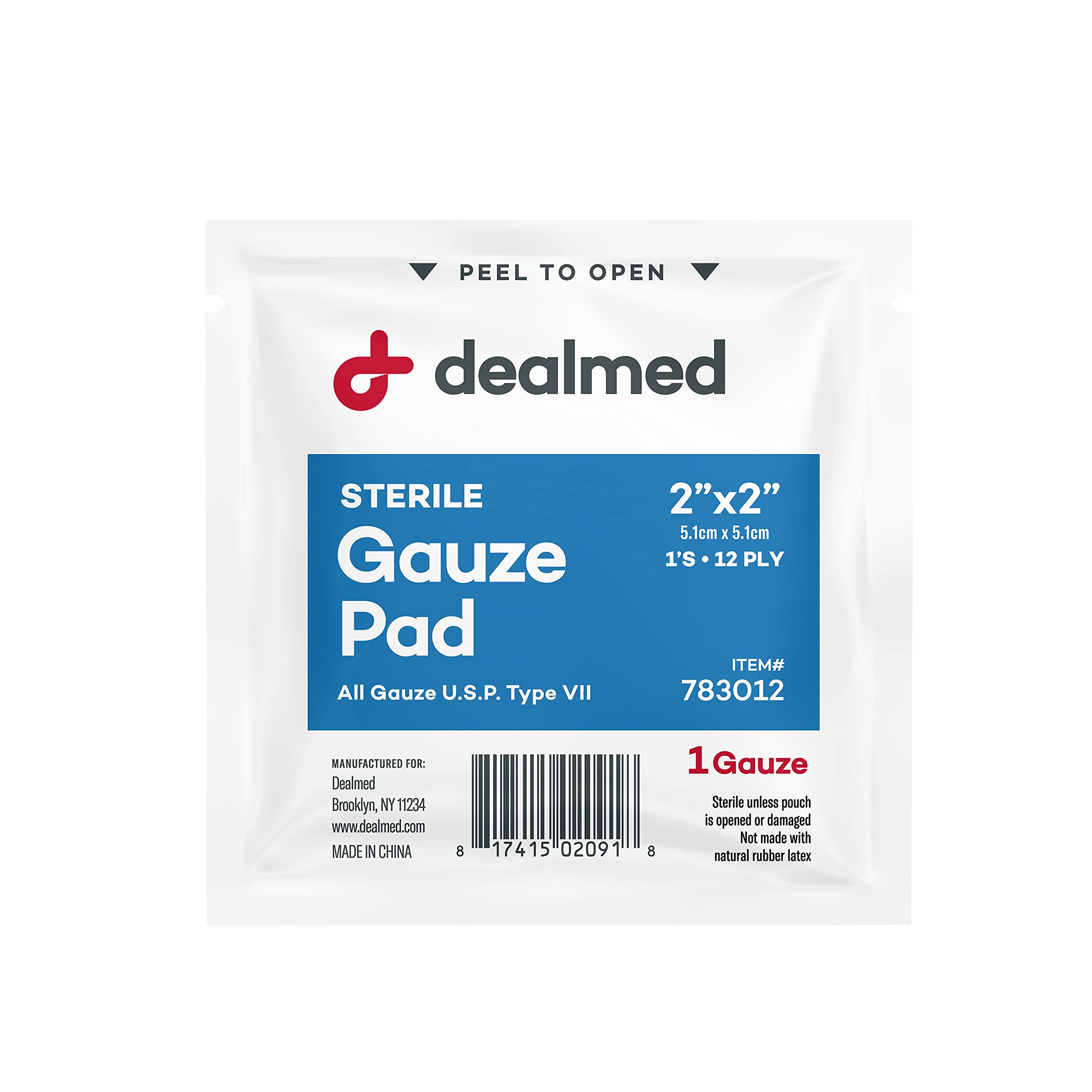 Dealmed Sterile Gauze Pads 100 Count, 2’’ x 2’’ Gauze Pads
