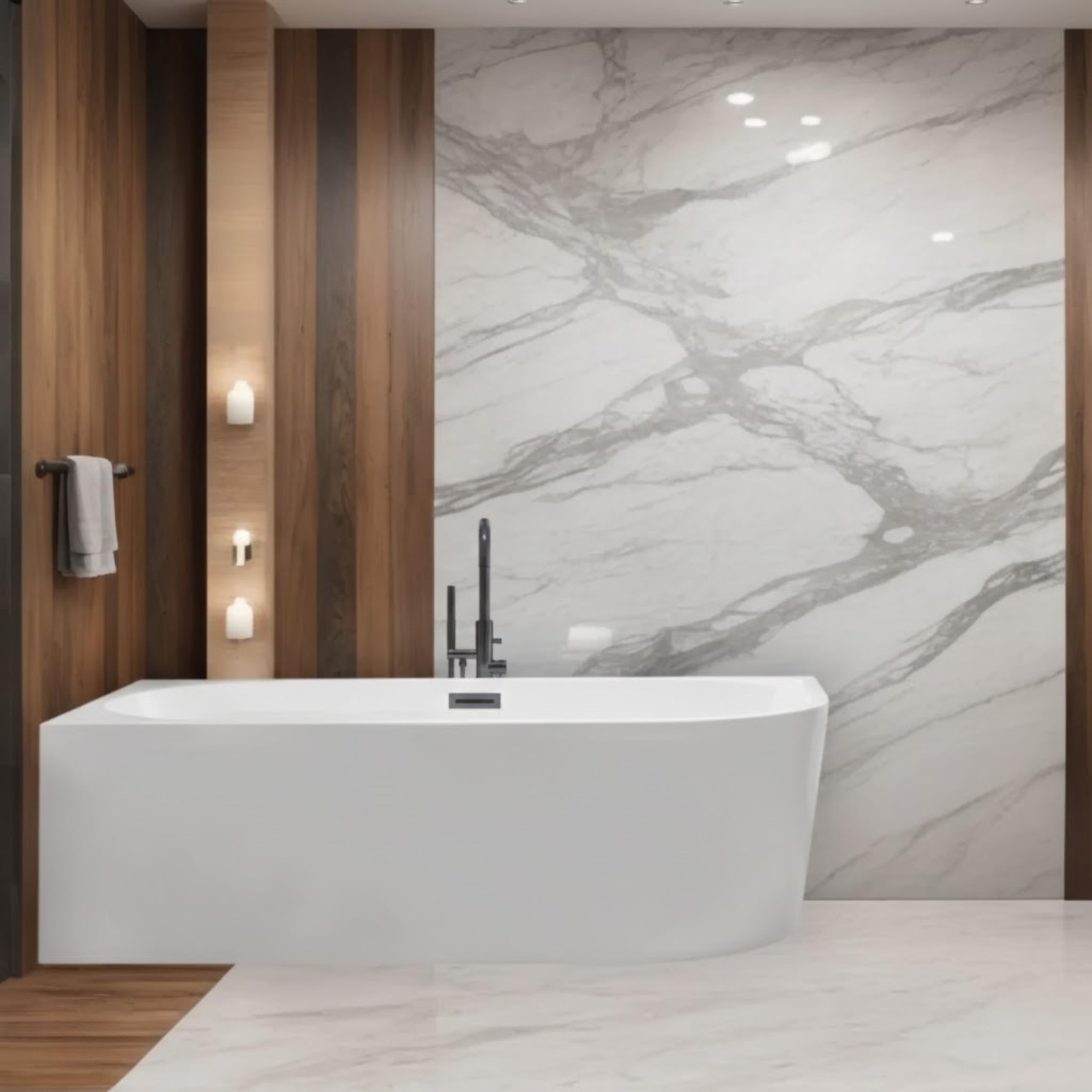 Baignoire îlot gauche 320 L - Design d’angle minimaliste avec bonde Click-Clack chromée - Baignoire d’angle îlot 170 x 80 cm, acrylique 3,5 mm pour meilleure rétention de chaleur - cadre acier