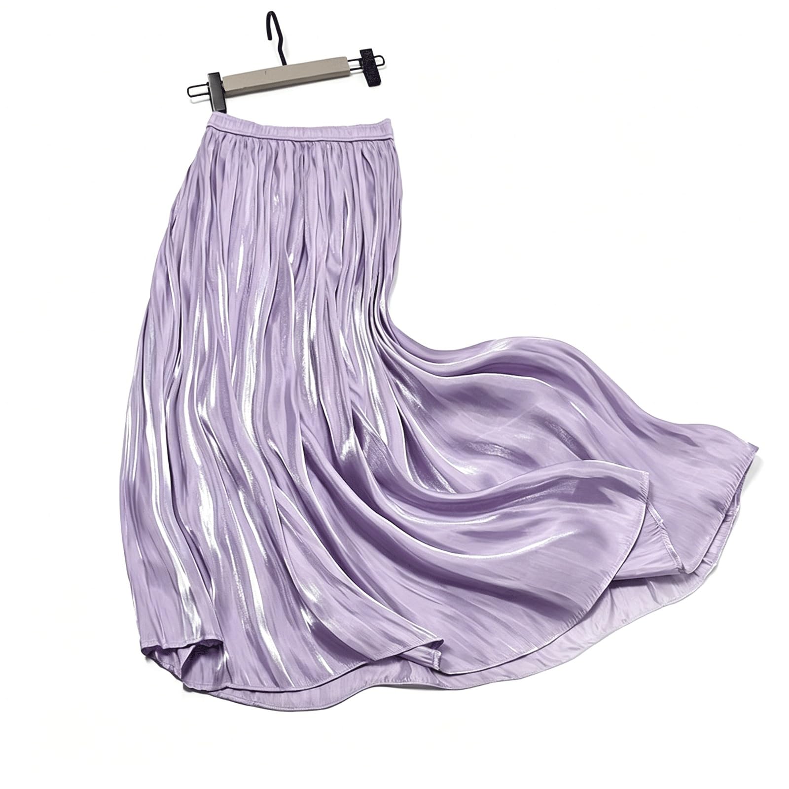 DUddTTW Silky Maxi Skirts Pleated Women's Midi Skirt High Waisted Swing Skirt A-line Midi Length Flowy Long Skirt Ankle Length Skirts(Lila)