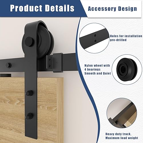 Miniatura 2 de DaAzHai Kit de riel de hardware para puerta corredera de granero de 8 pies para puerta doble fácil de instalar - Pista de puerta de granero