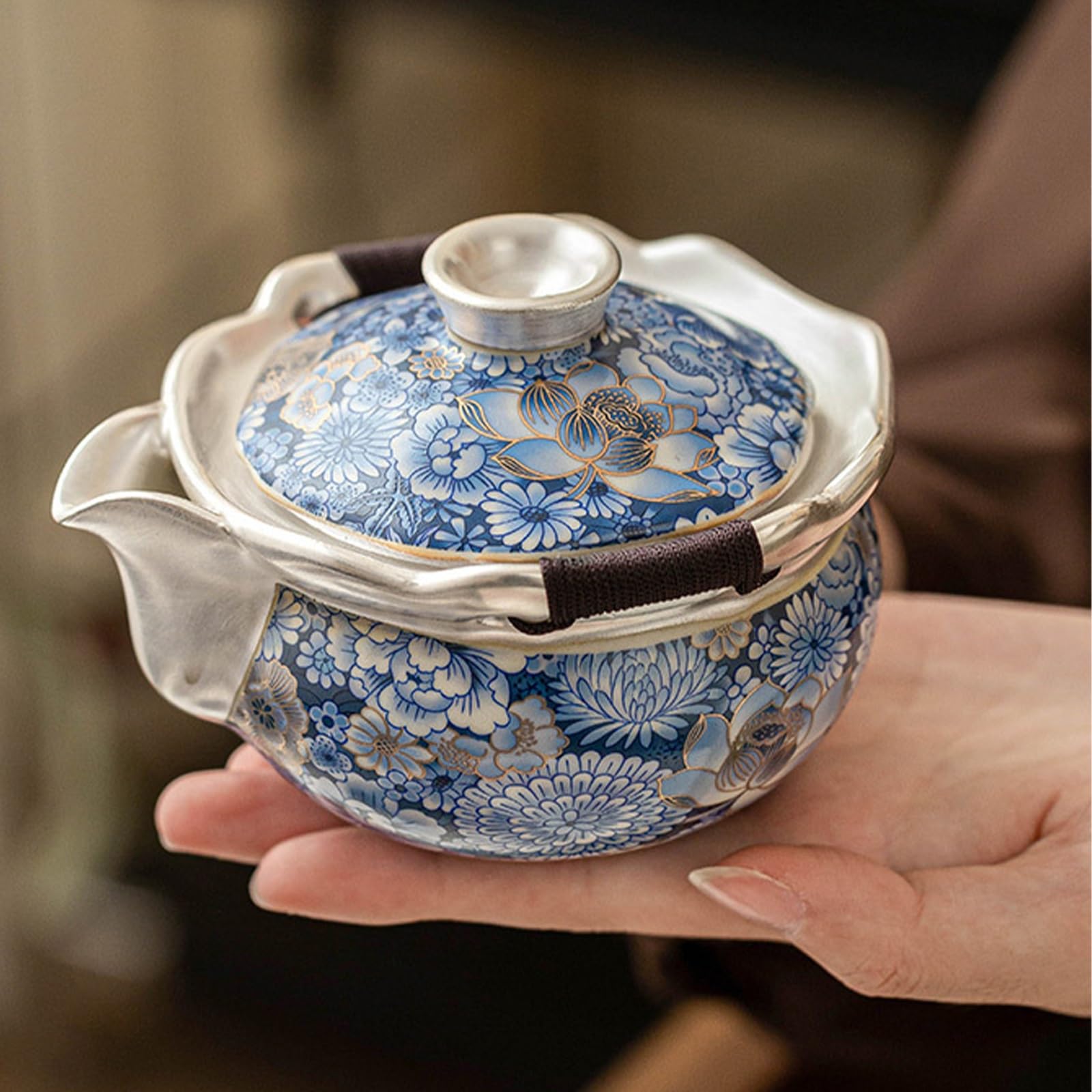 Czajnik, ceramiczny czajnik, ręczny czajnik z pokrywką, domowy zestaw do herbaty, ceramiczny zestaw do herbaty Kung Fu, do parzenia herbaty w domu, biurze i na kempingu (niebieski)
