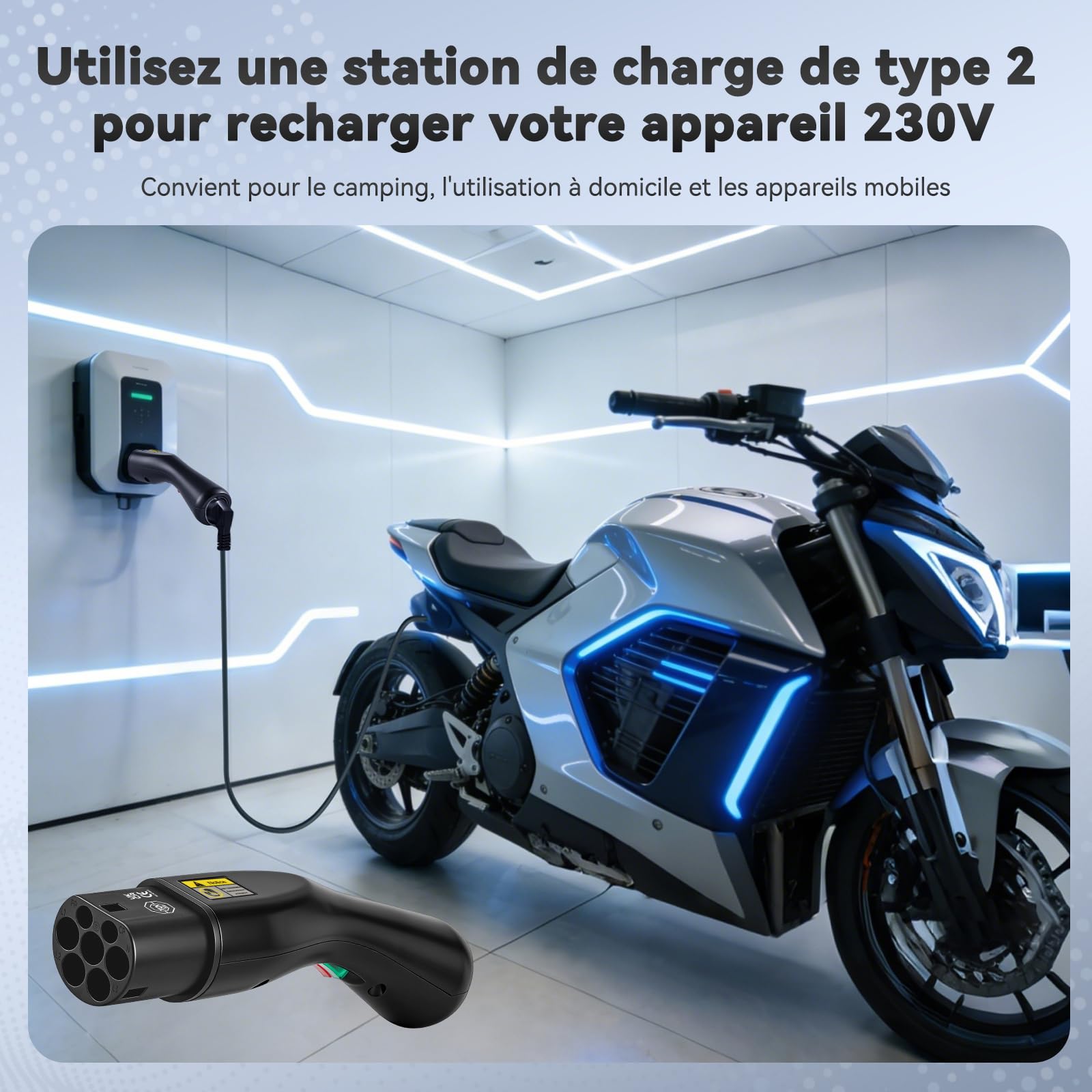 JULIK Adaptateur Type 2 vers Schuko 16A 3,7 KW – Adaptateur Wallbox AC avec Électronique Start/Stop & Déverrouillage – pour Bornes de Recharge Type 2 (IEC 62196-2)
