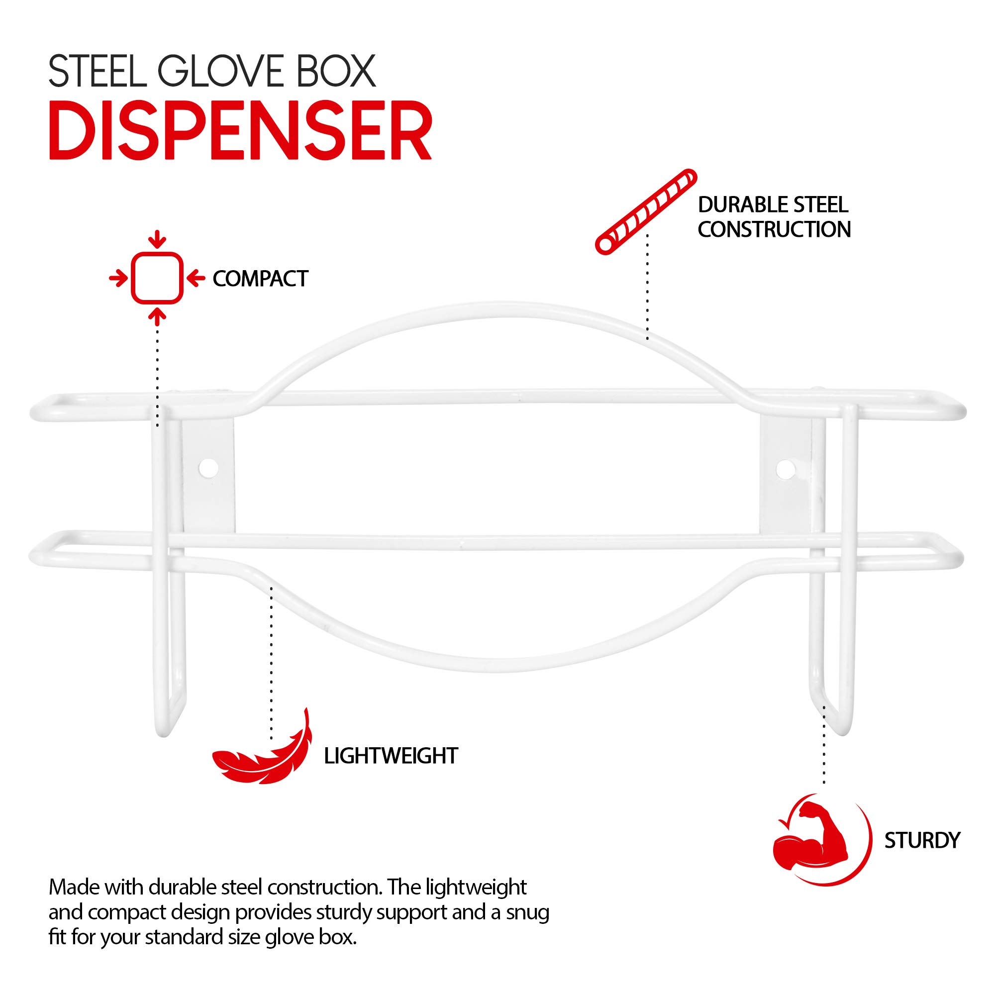 Stock Your Home (White Metal Single Gloves Dispenser (2 Pack) Tissue Box Shelf, Glove Box Holder Wall Mount, For Kitchen, Cleaning Closet, Lab, Exam, Office