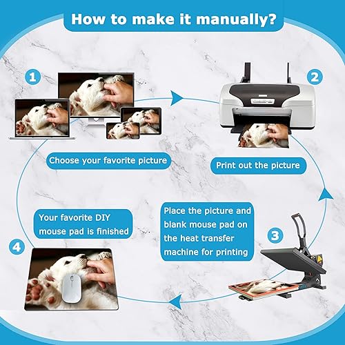 Miniatura 6 de Alfombrilla para mouse, 10 unidades en blanco para sublimar por transferencia de calor, prensa, estampado, con antideslizante inferior, 9.45 x 7.87