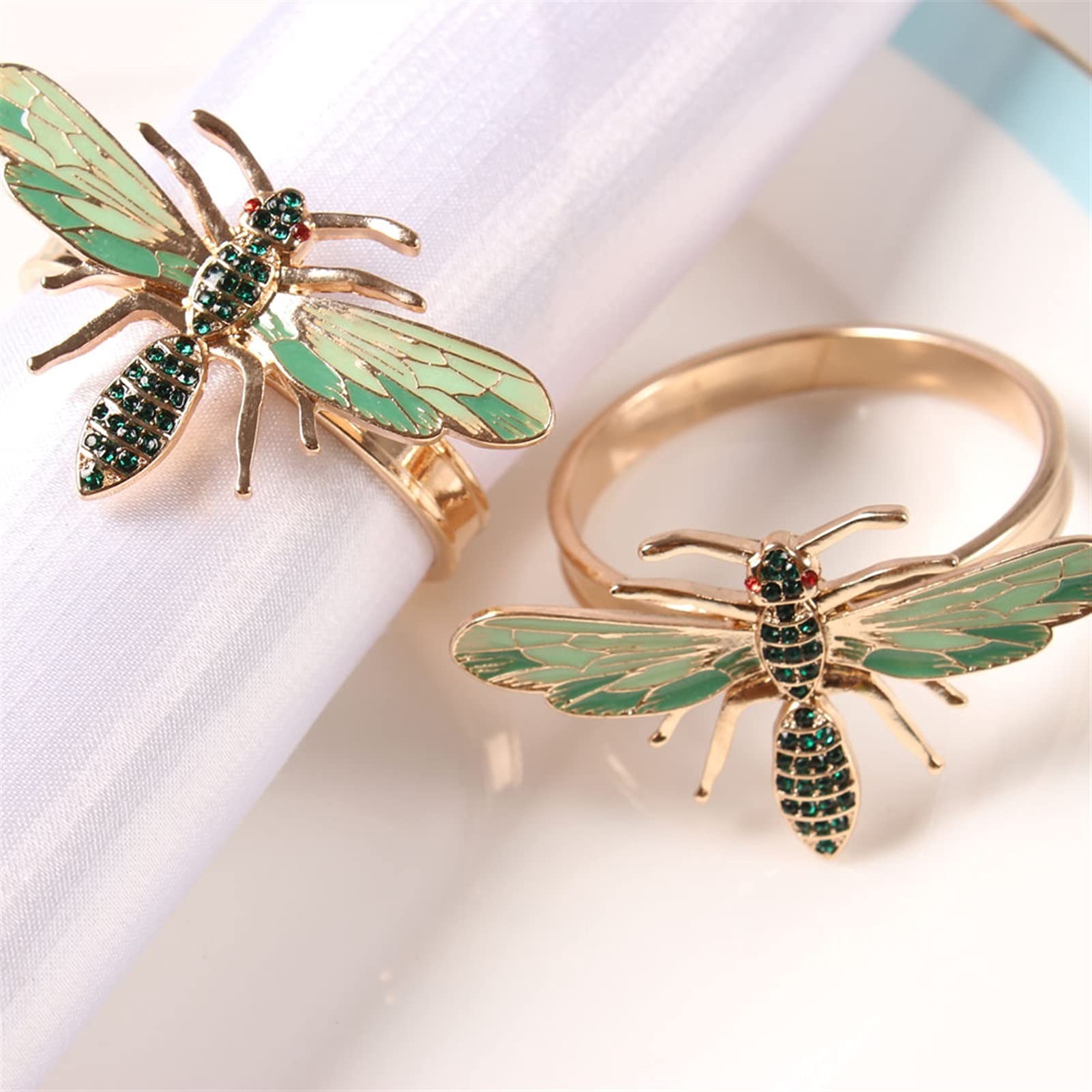 servilletero 10pcs abeja anillo de servilleta aleación verde insecto dragonfly gotea hebilla de diamante (Color : Yellow)