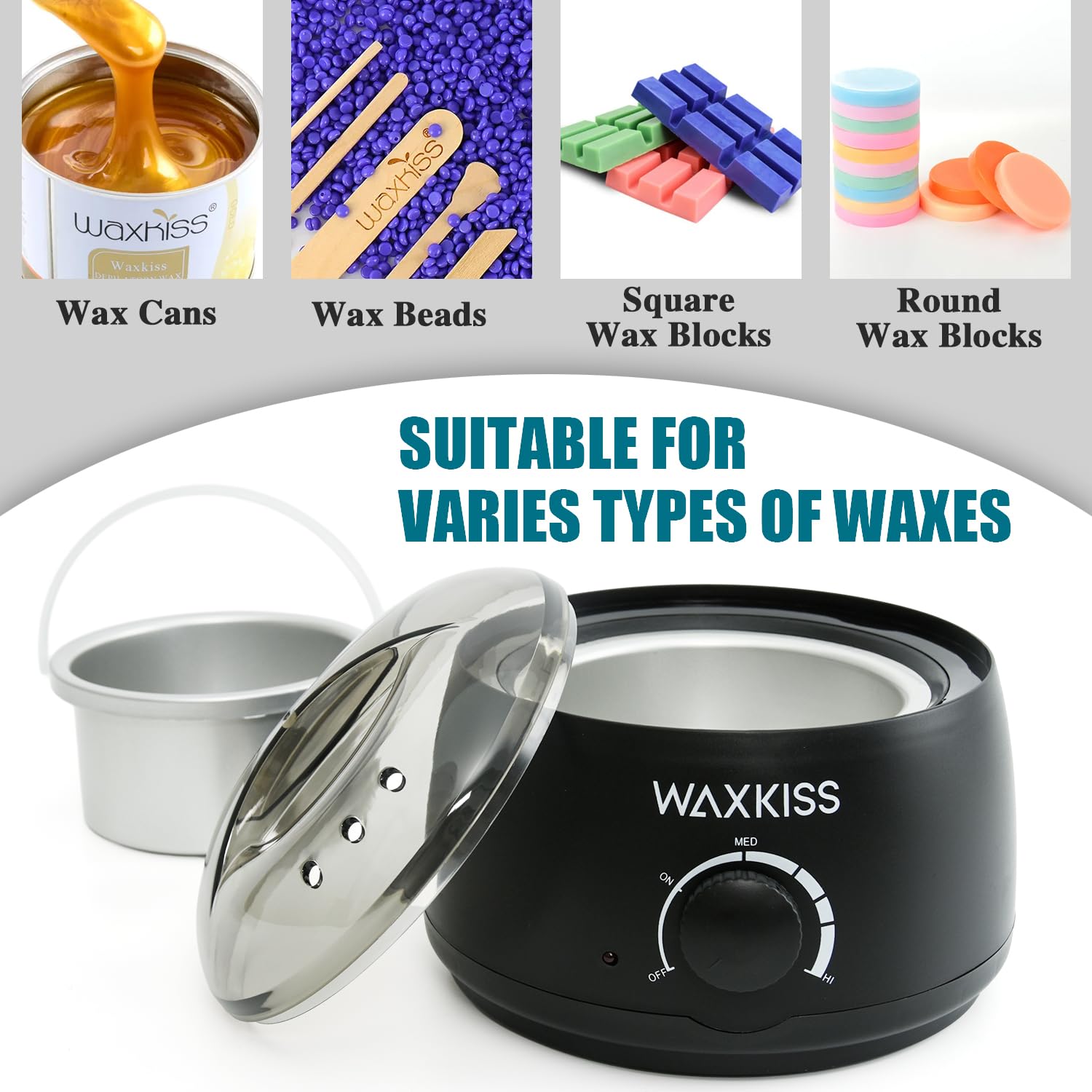 Waxkiss Calentador de cera de 14 onzas, calentador de cera profesional para depilación con tapa transparente y máquina de fusión de cera de aluminio para mujeres y hombres