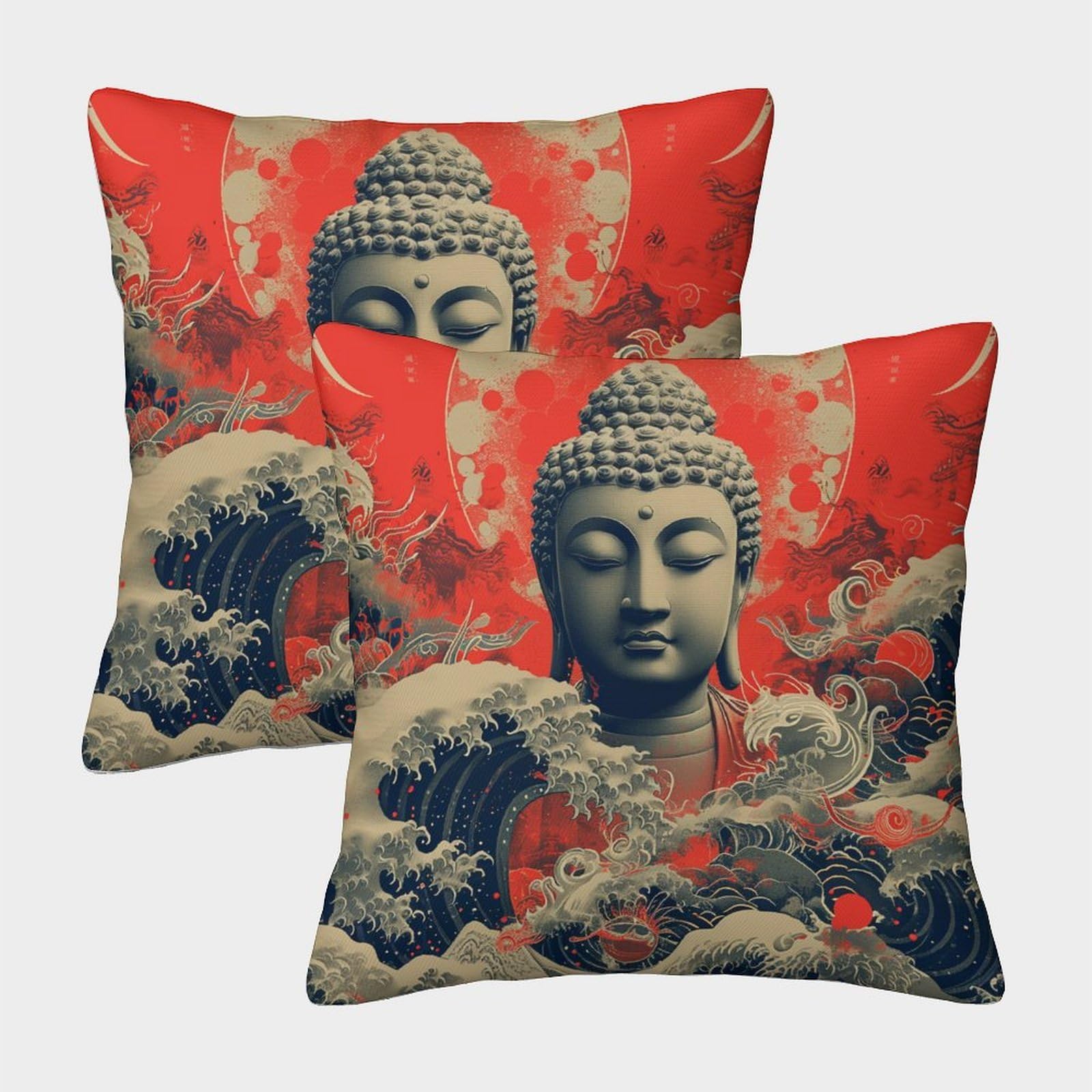 kaiyun 2 Pack Buddha Statue Pillow Case 40x40cm Throw Pillow Case,Modern Decoration Pattern for Terrace Sofa Bedroom Indoor Outdoor Party