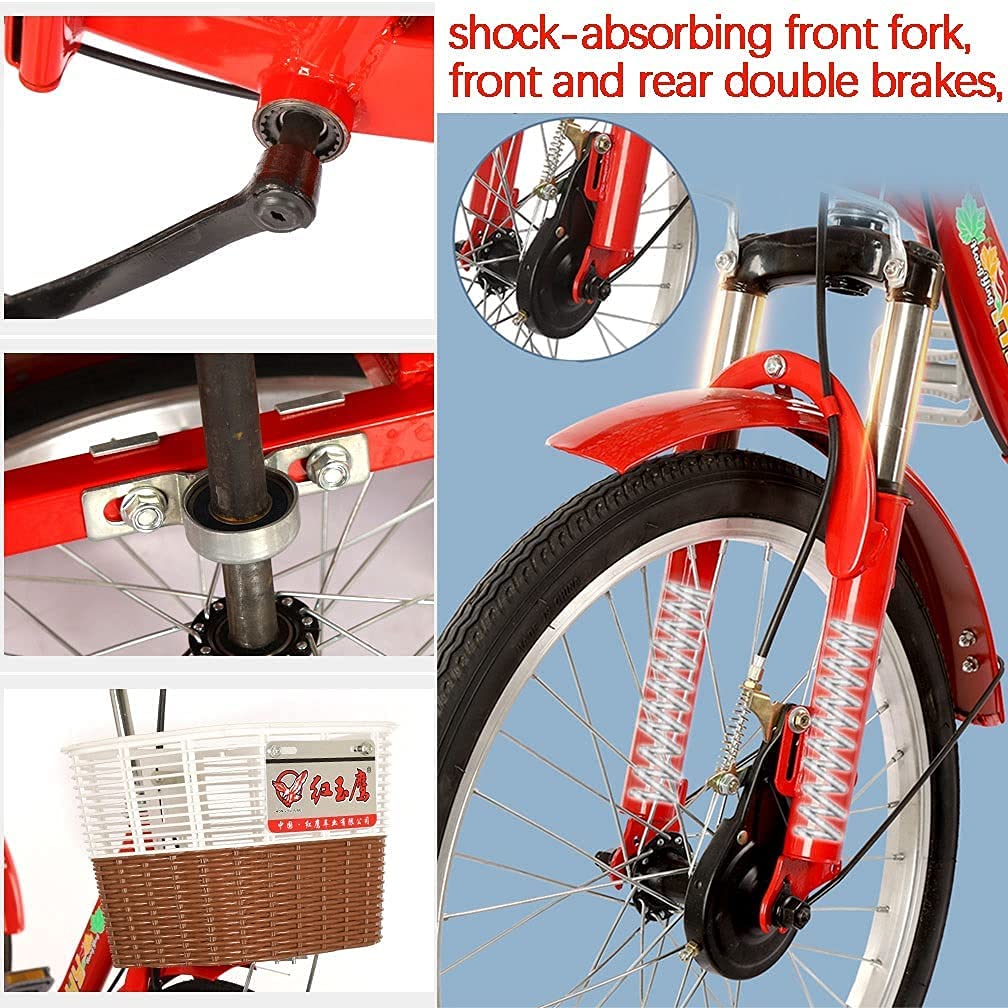 Tricicli di carico per adulti, bici da cruc, triciclo da 50,8 cm, per adulti con sedile posteriore a singola velocità a 3 ruote con catena doppia assorbente