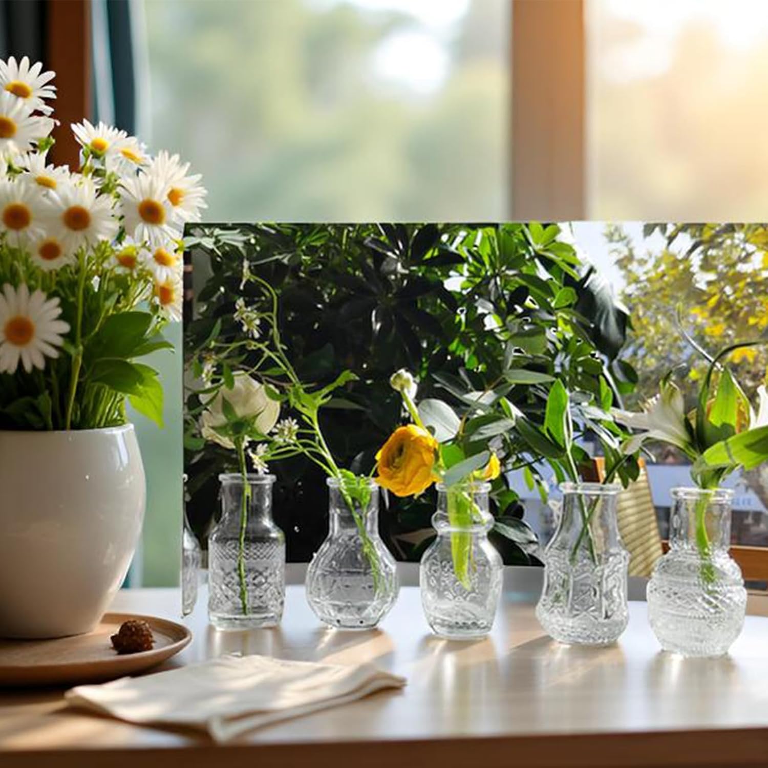 Glass Bud Vase Clear Mini Vases 5Pcs EylKoi Flowers Cute Vintage Small Glass Tiny in Bulk Different Shape Modern Set Lovely for Decor Table Wedding Home Table Centerpieces Dinning Party