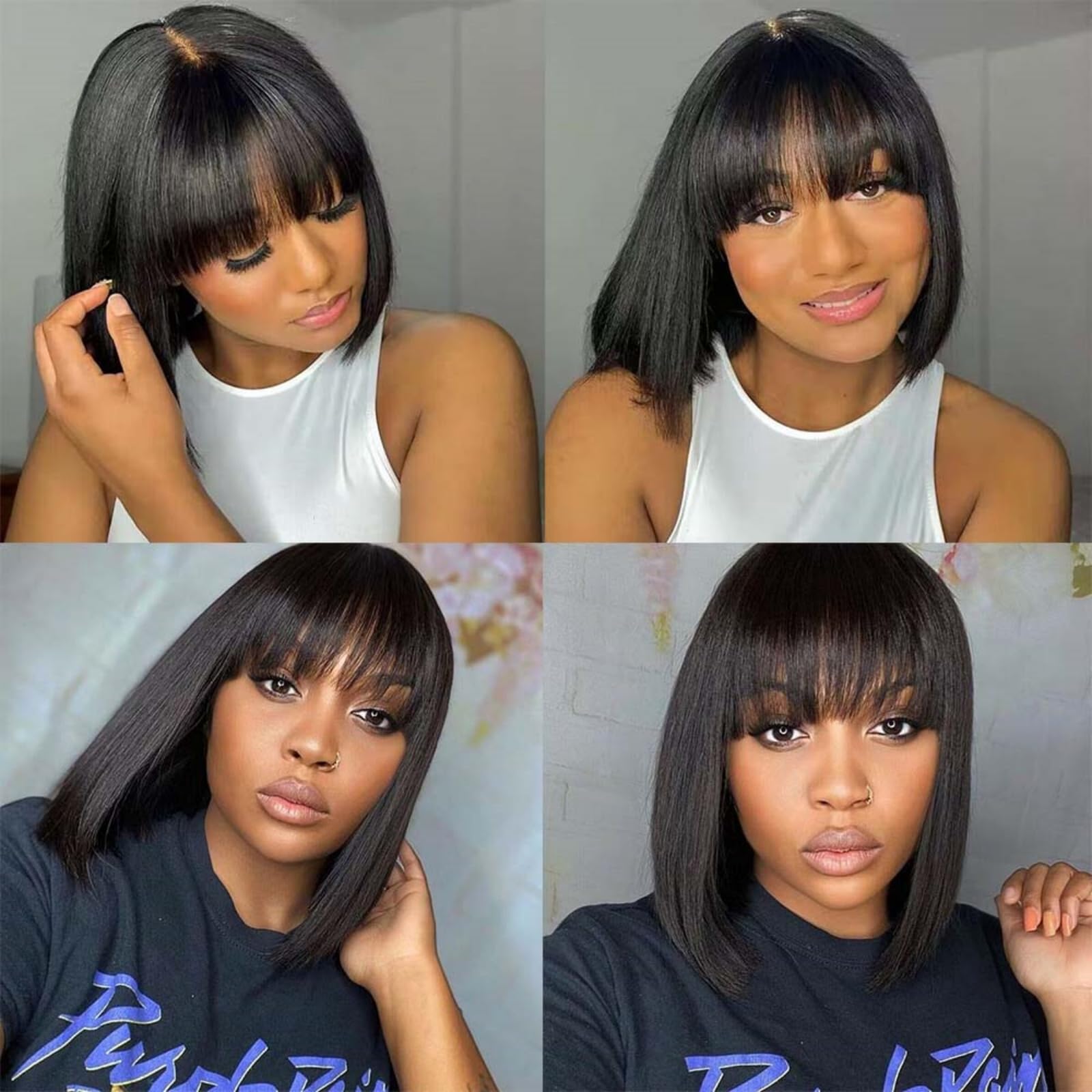 Human hair Wig Virgin Remy natural bangs bob wig Amazon.com : QUEEN VIRGIN REMY QVR Short Curly Pixie Cut  main image 3