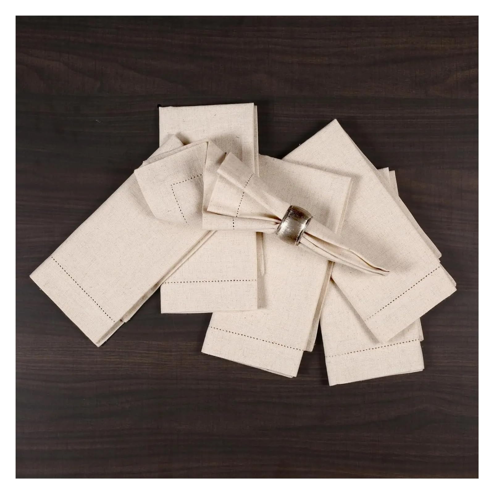 Servilleta De Lino RúStica 12 Servilletas De Lino con Vainica, For Cena, Lavables para el Hogar(White 45X45cm)