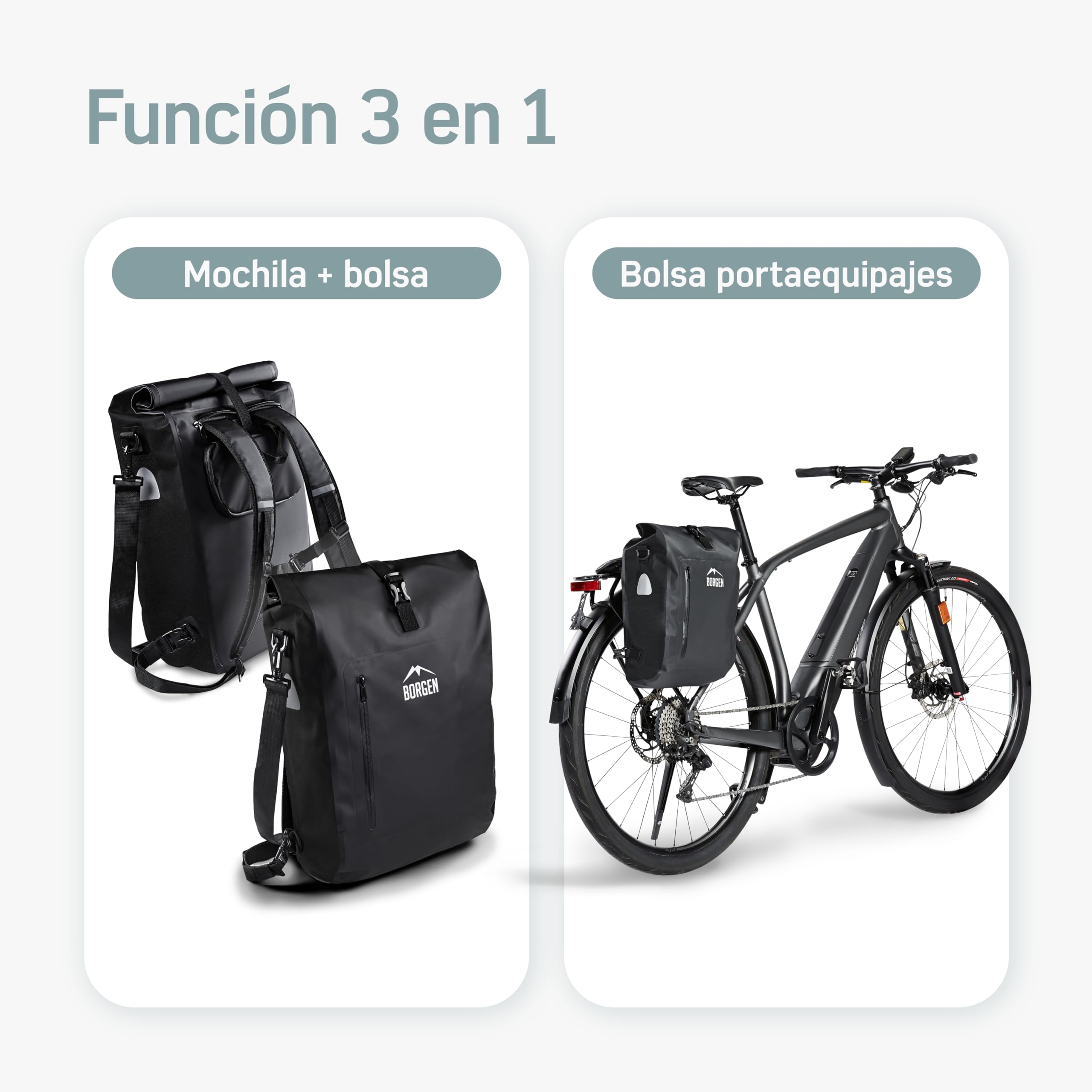 Borgen alforja para bicicleta para portaequipajes, 25 l, 100% impermeable, asa y correa para el hombro