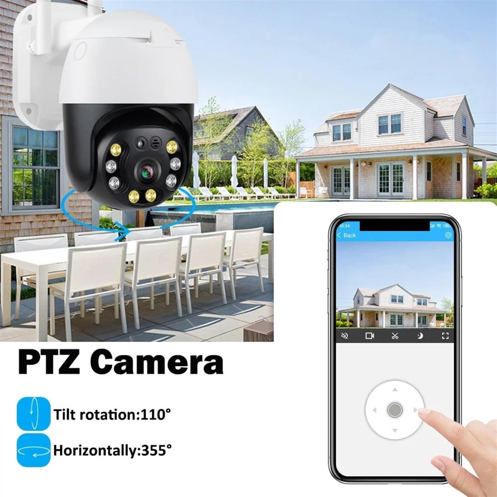 Caméra de sécurité, Caméra PTZ 4K 8MP 5MP, détection Humaine, Audio bidirectionnel, Vision Nocturne Couleur, Suivi Automatique, caméras de Surveillance(8MP Camera No Card)