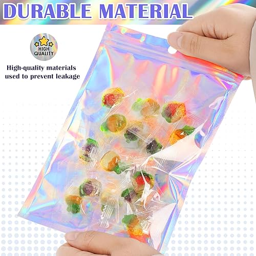 Miniatura 4 de JETMORE 100 bolsas de tereftalato de polietileno, bolsas a prueba de olores con ventana transparente, bolsas holográficas para aperitivos, galletas,