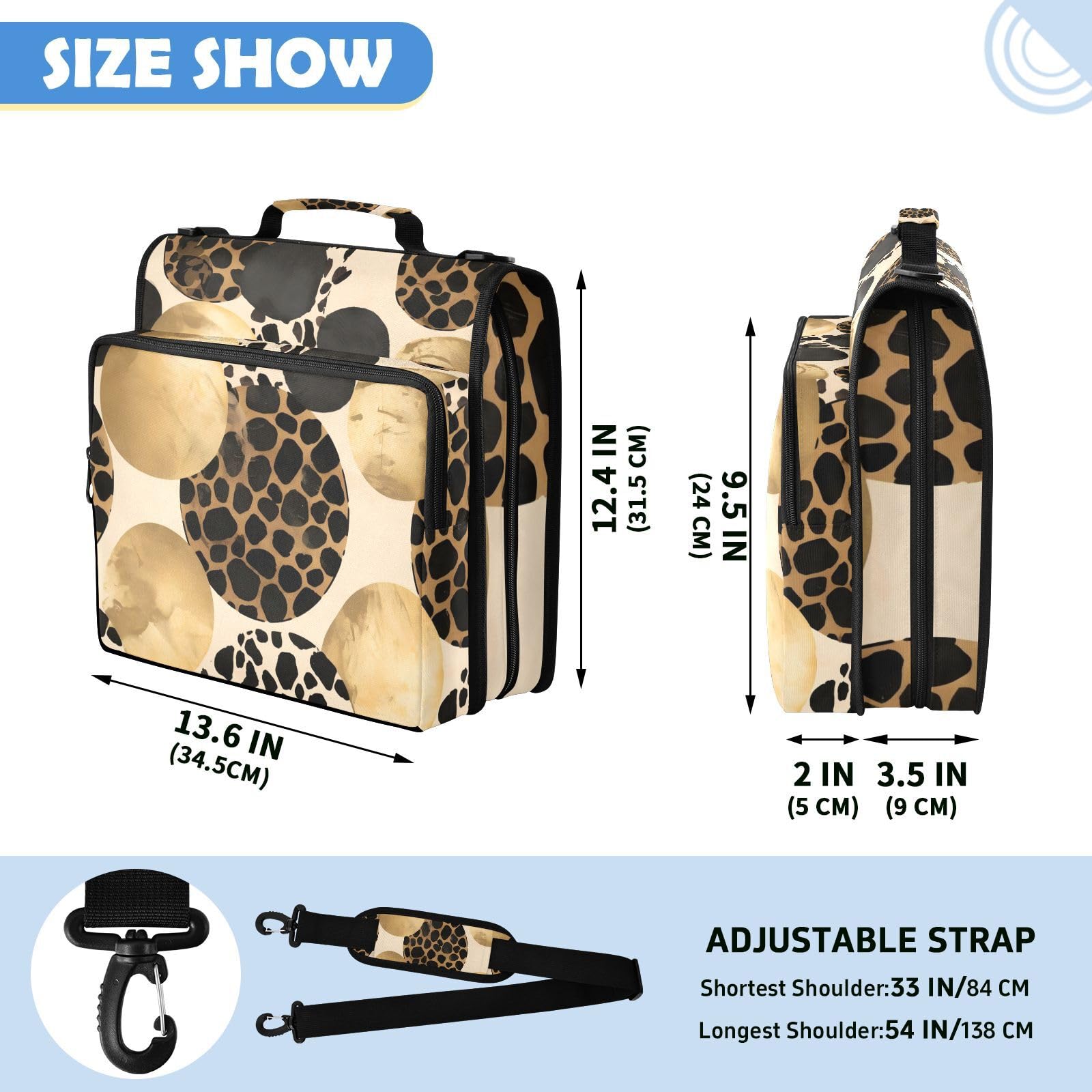 Leopard Circle Gold Pattern Zipper 3 Ring Raccoglitore Bag