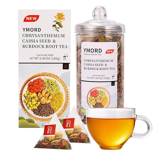 YMORD Chrysanthemum Cassia Seed Tea - Liver Cleanse Detox & Repair Tea with Burdock Root, Osmanthus, Goji Berries - Natural Healthy Herbal Tea Bags - 20 Count - Vegan, Sugar Free & Caffeine Free