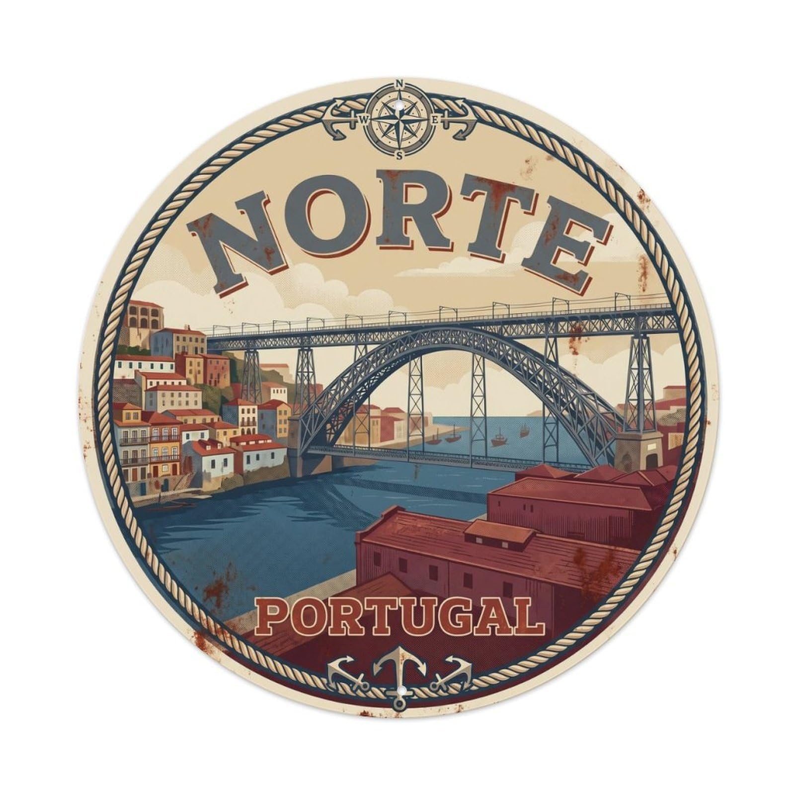 Olhnbad Style Portugal Shipping Norte Bridge Landmark Metal Tin Sign