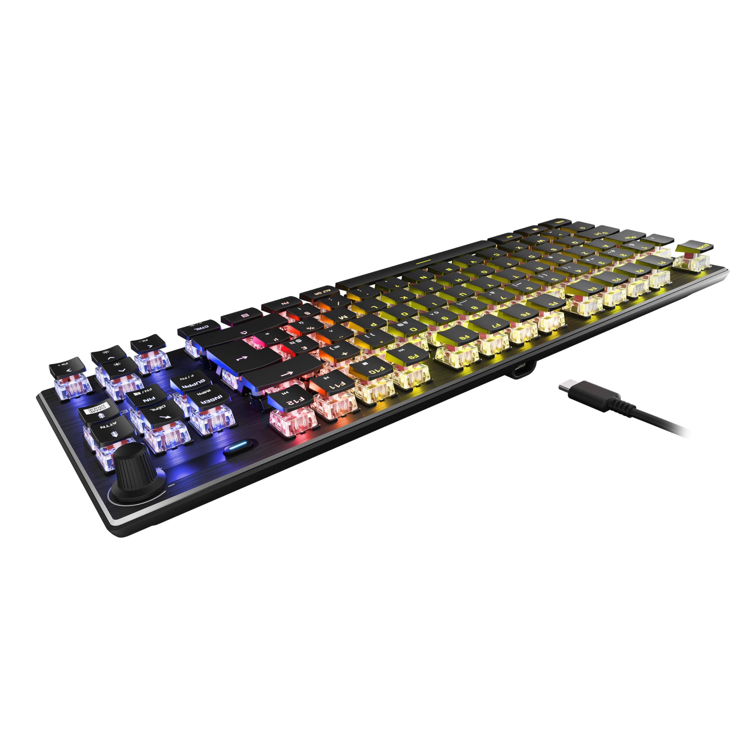 Turtle Beach Vulcan TKL - Clavier de Jeu mécanique Compact RGB, rétroéclairage AIMO LED Touche par Touche, interrupteurs linéaires Titan, Plaque supérieure en Aluminium, molette multimédia, Noir