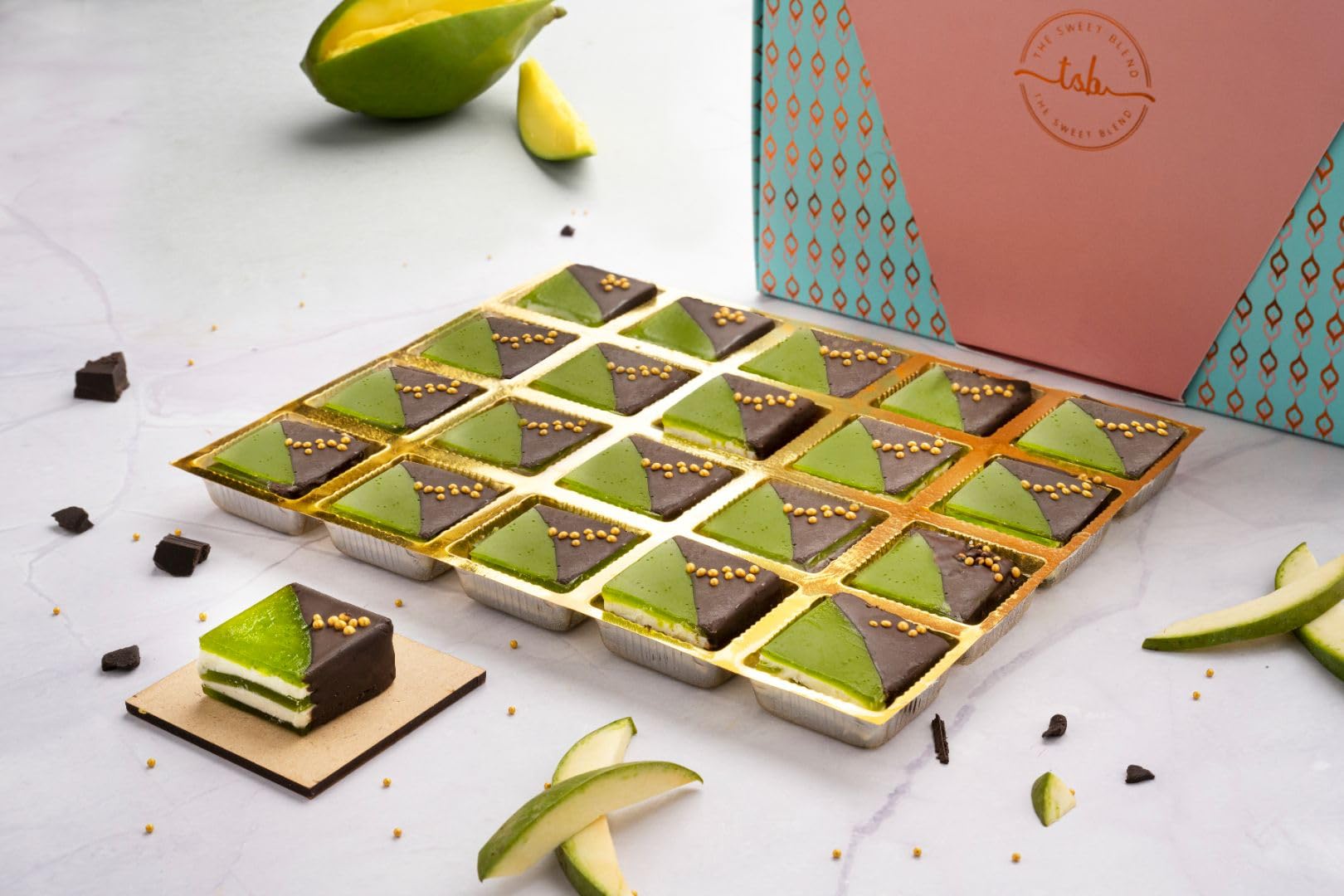 THE SWEET BLEND Raw Mango Bites 500g (20 Pcs) | Kaccha Aam Papad with Chocolate Fusion | Tangy & Sweet Mithai Treat | Assorted Sweets Gift Box | Perfect for Snacking, Gifting & Diwali Celebrations