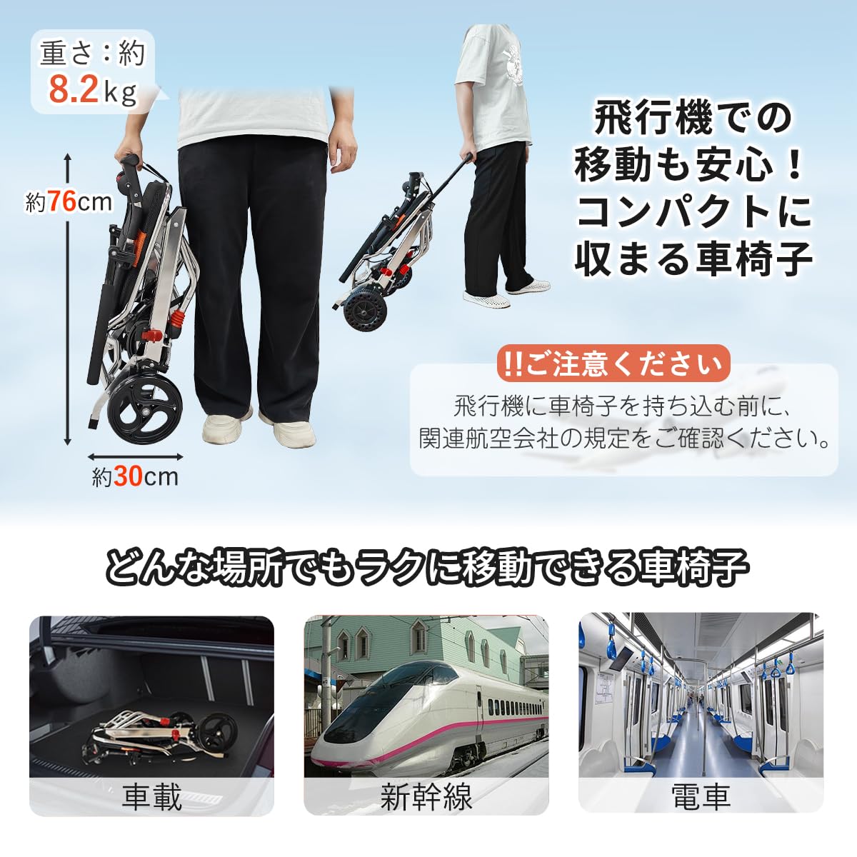 Amazon | RAKU 車椅子 介助型 キャリーハンドル付き 折りたたみ式 簡易
