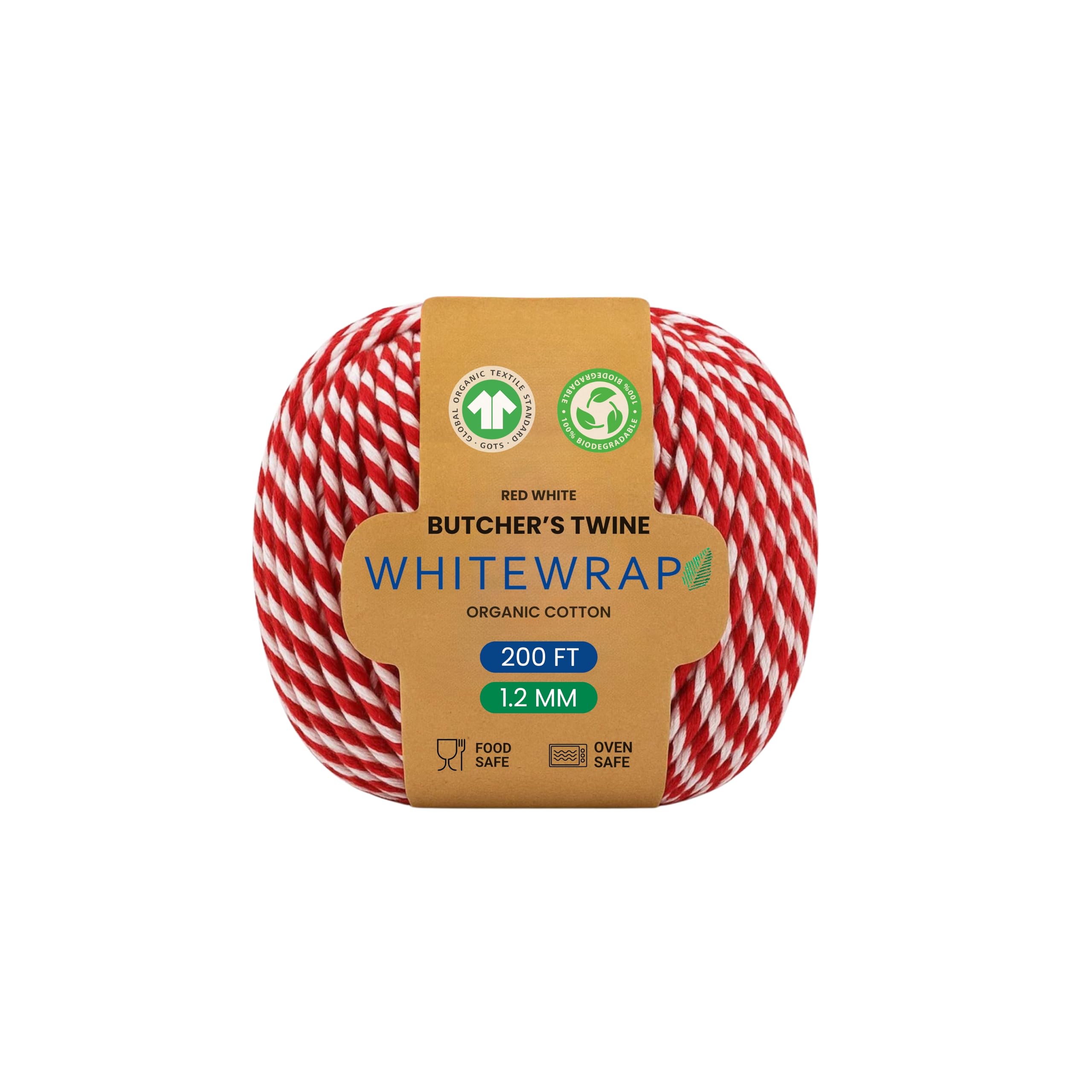 Organic Red and White Twine – 200 Feet Strong Cotton String for Gift Wrapping, Baking, Crafts, Butchers Twine, Holiday Décor, DIY Projects, Packaging &amp; Pastry Boxes