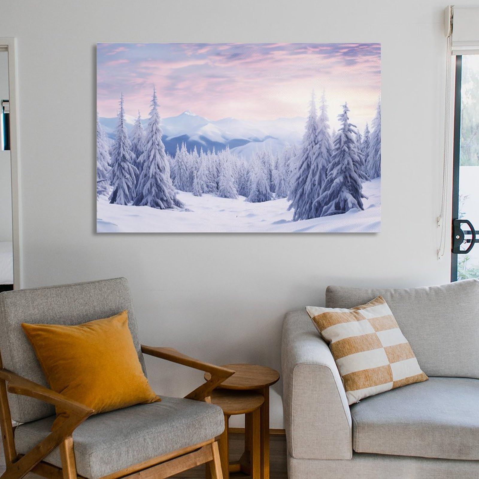 Stampa artistica di paesaggio invernale con scena di neve, acquerello, dipinto dell'Idaho, pini innevati, opera d'arte natalizia. - Italia