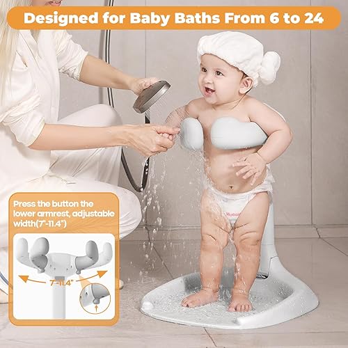 Miniatura 2 de Soporte para baby shower, altura ajustable de 5 niveles, soporte de pie para baby shower, bañera plegable para niños pequeños, asiento de baño para