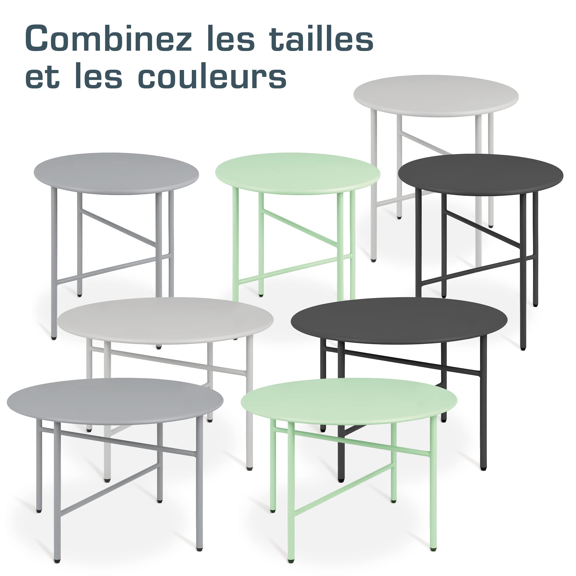 BOMOE Petite Table Basse Jardin Exterieur en Métal Noir Ø 53 cm Plateau Anti-Rayures - Table d'appoint Extérieur Stable Légère Indoor Outdoor Balcon Terrasse Chambre Finn
