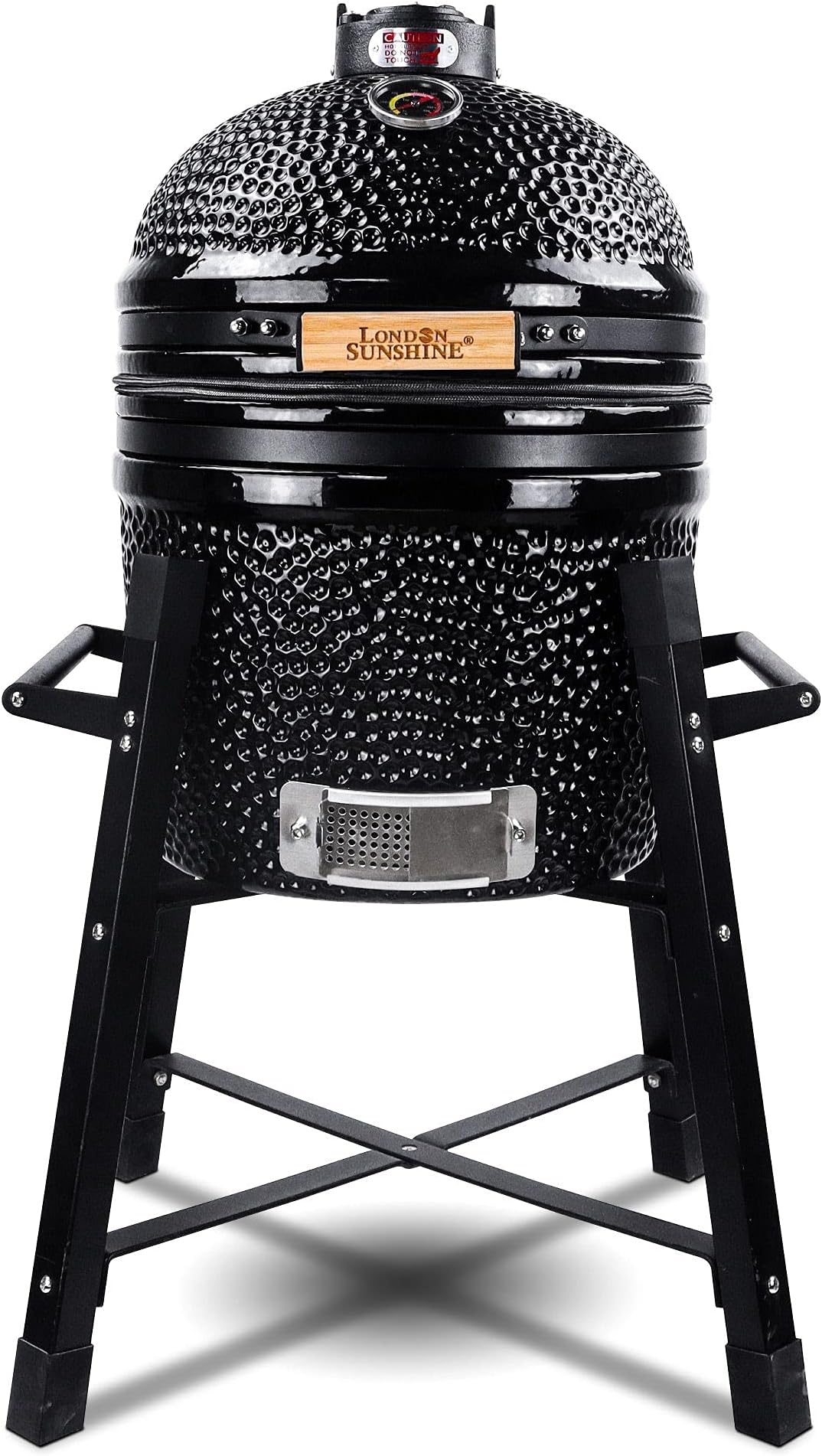 London Sunshine Ceramic Kamado Charcoal BBQ Grill and Smoker, Stainless Steel Grates -15" Ceramic with Tall Stand (BLACK)