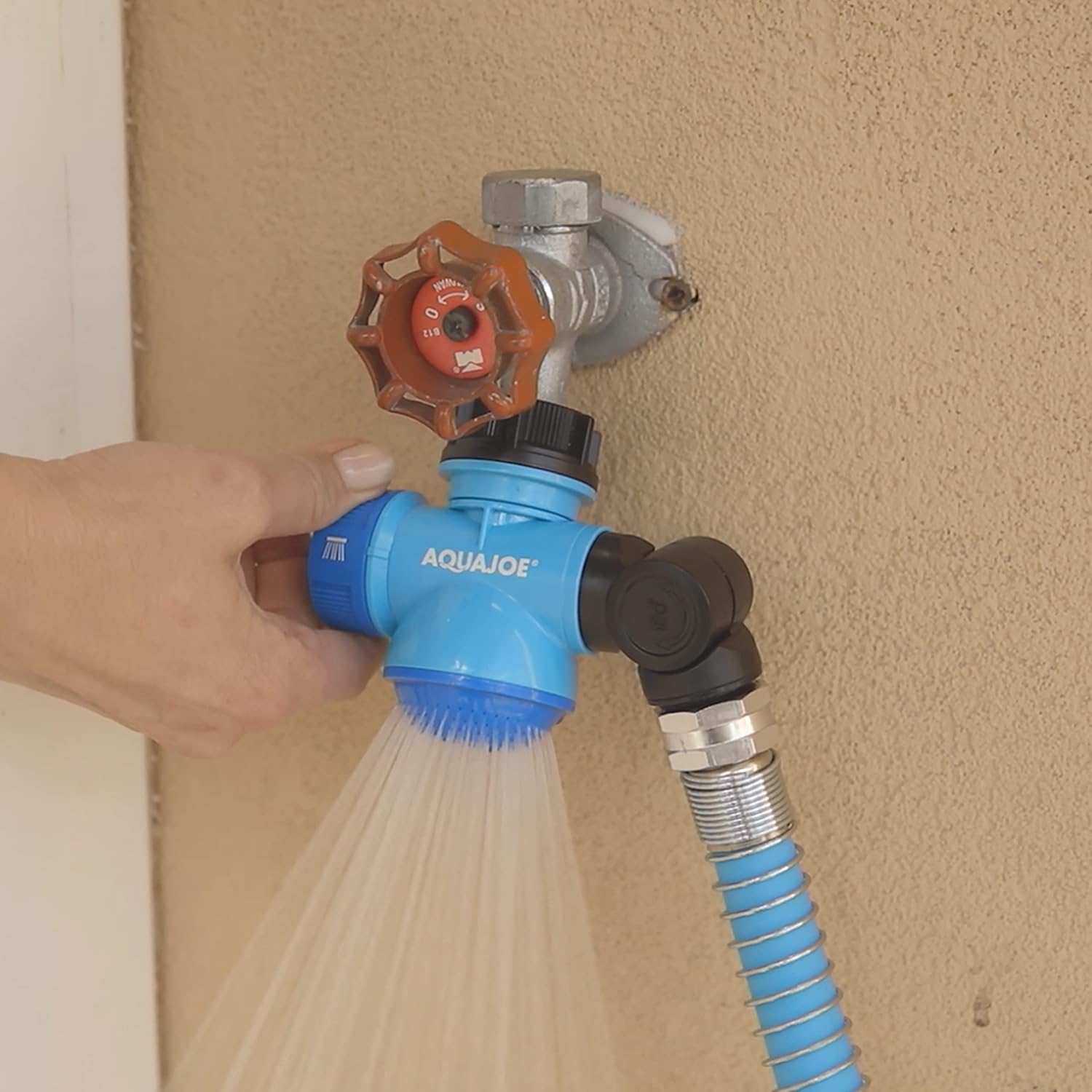 Aqua Joe SJI-MFGA1 Multi-Function Outdoor Faucet and Garden Hose Tap Connector, Blue - Image 5