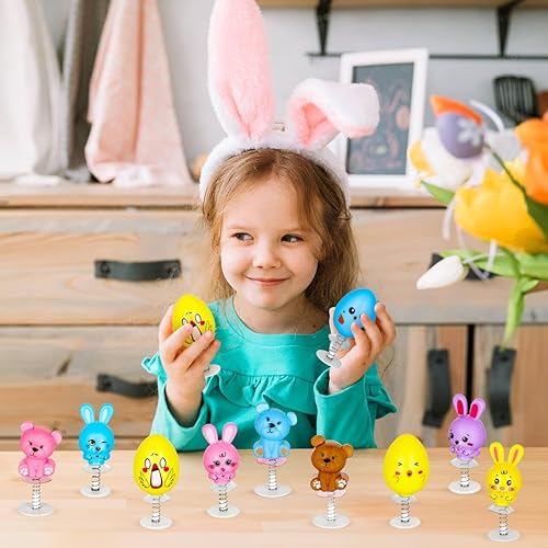 Miniatura 7 de MGparty 24 juguetes para saltar de Pascua, rellenos de cesta de Pascua, rellenos de huevos, regalos de fiesta, regalos para niños y niñas, juguetes