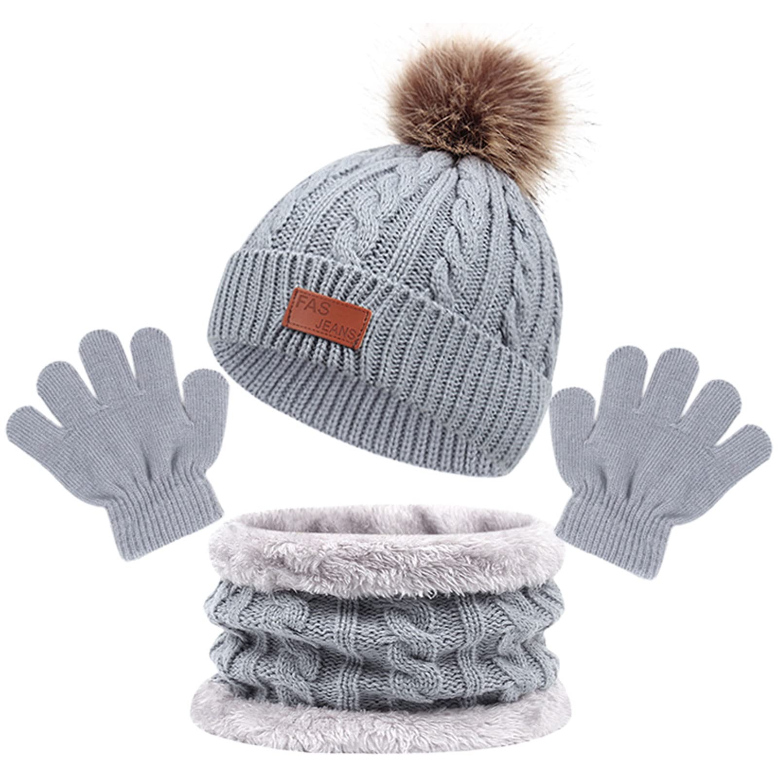 MIVAIUN Gris 3 Piezas Gorro de Punto Invierno Térmico con Guantes y Bufanda Forro Polar Niños Set Accesorios de Invierno para Chicos Bufanda de Ganchillo Gorro de Punto Chicos 3-5 Años
