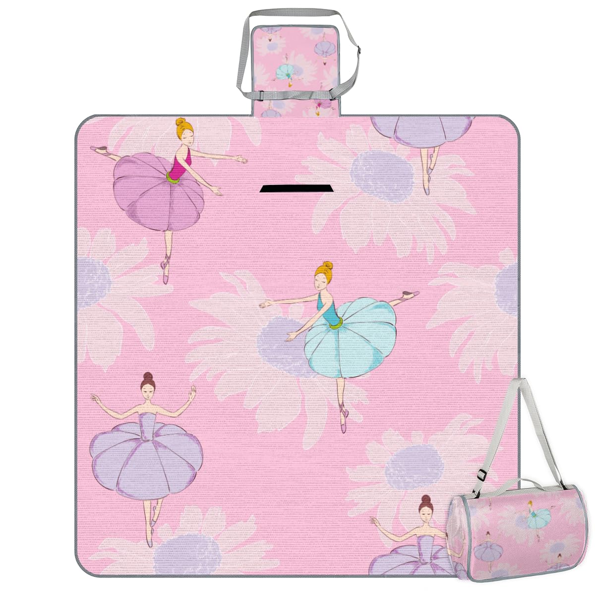 Picnic Blankets 57”x 59”, Sunflower Flower Ballerina Girl Waterproof Sandproof Picnic Mat Lightweight Foldable Beach Blanket for Camping Park Grass Beach Outdoor Blanket