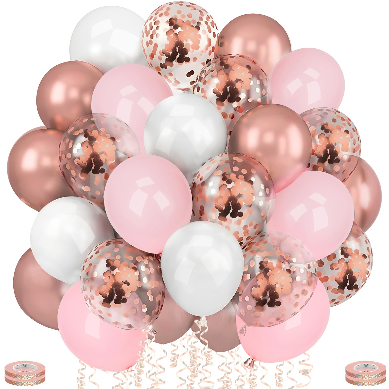 Ziamzra 60 Piezas Globos Oro Rosa Globos Metalizados Globos Blancos Rosas Globos Confeti 12 Pulgadas Globos de Cumpleaños Globos Boda para Balones de Aniversario Fiesta Comunion Arco Decoracion