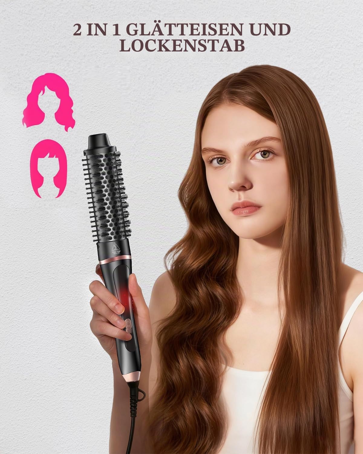 5 in 1 Lockenstab, Schnellaufheizende Thermischer Bürste mit 4 austauschbaren Keramik Barrels (0,35"-1,25") Dual-Voltage Reisegeräte Geburtstagsgeschenk für Frauen - Lockenstab Set für Locken Föhnlook