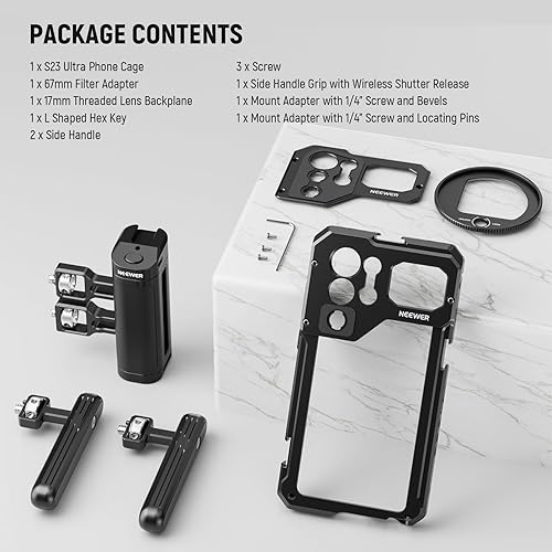 Miniatura 9 de NEEWER S23 Ultra - Soporte de video para teléfono con botón de obturador Bluetooth, 2 empuñaduras, adaptador de filtro de 2.638 in, placa trasera de