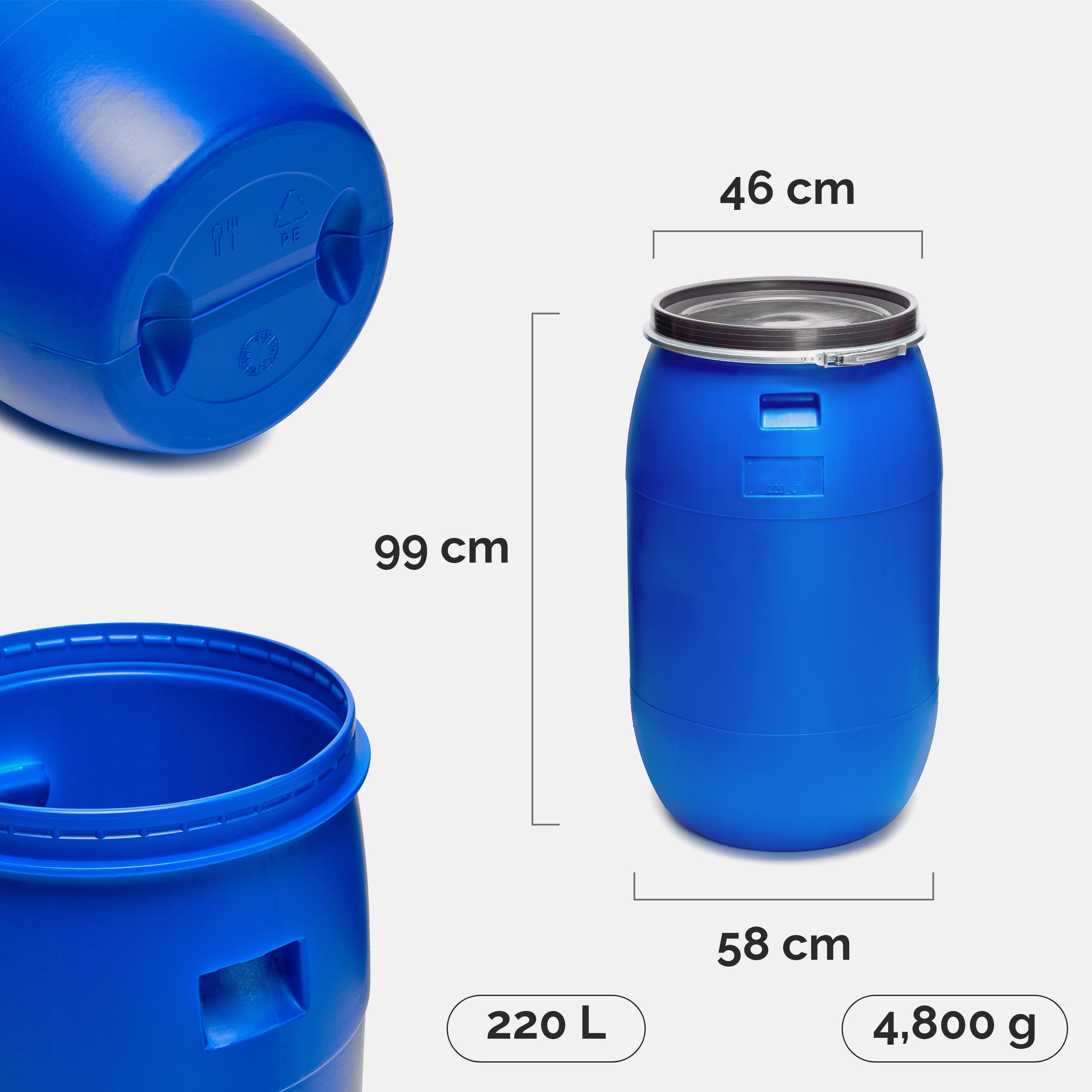 Garronda Set de 2 Piezas de 220 litros Barril alimentario, depósito de Agua, Barril de Boca Ancha en HDPE y sin BPA, tonel de jardín, contenedor de Alimentos para Animales, Universal GD-0078