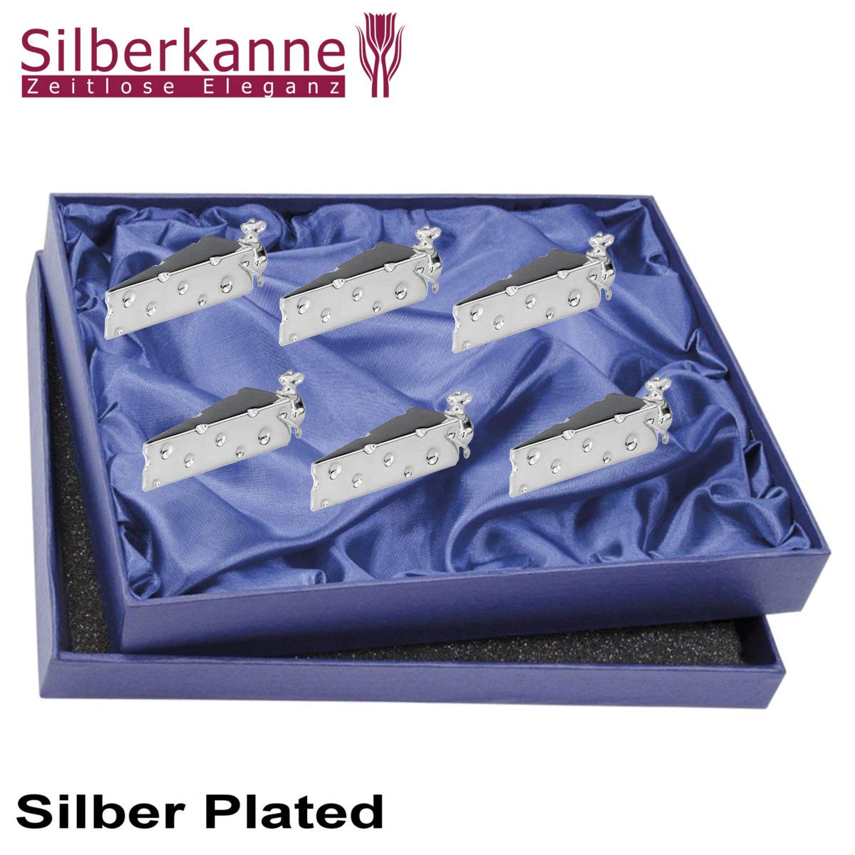Cocktailpicker Maus und Käse Block mit 6 Käsepicker Premium Silber Plated edel versilbert in Top Verarbeitung