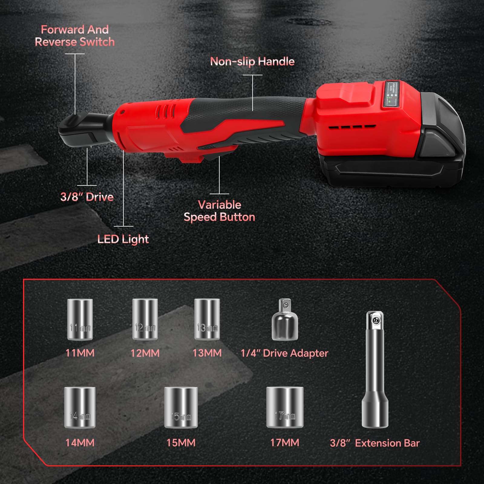 Akumulatorowy klucz grzechotkowy do akumulatora Milwaukee 18 V, bezszczotkowy zestaw narzędzi z grzechotką 1 cm, klucz grzechotkowy 42 stopy Lbs z adapterem 0,6 cm i gniazdami 6CS (bez baterii)
