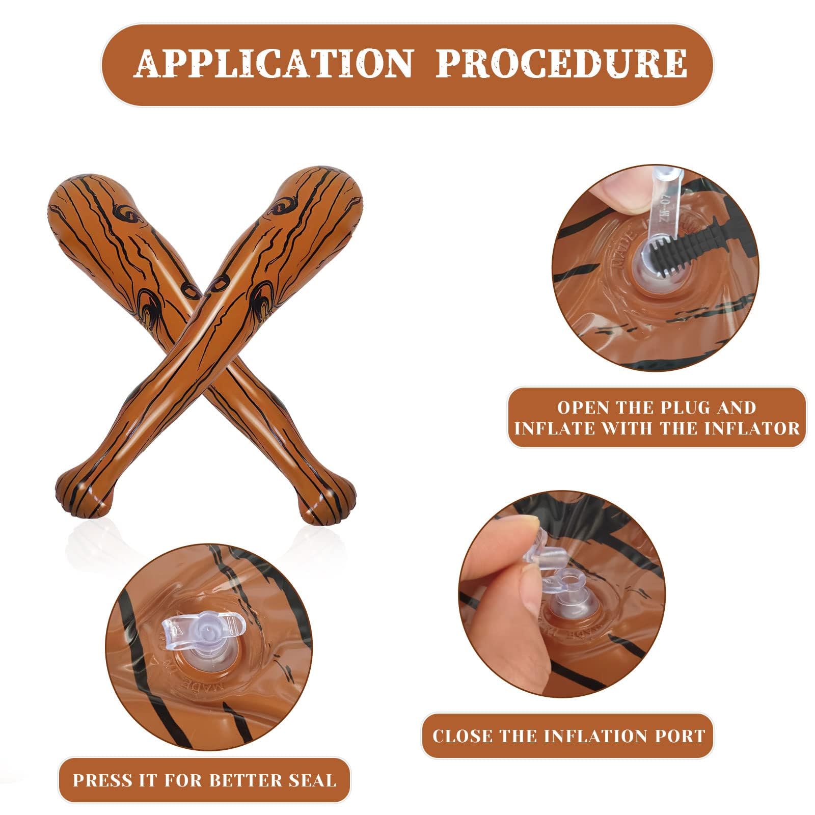 Bate de béisbol Inflable de 2 Piezas para Hombre, Accesorios de Cueva de Hombre, Decoración Temática Marrón