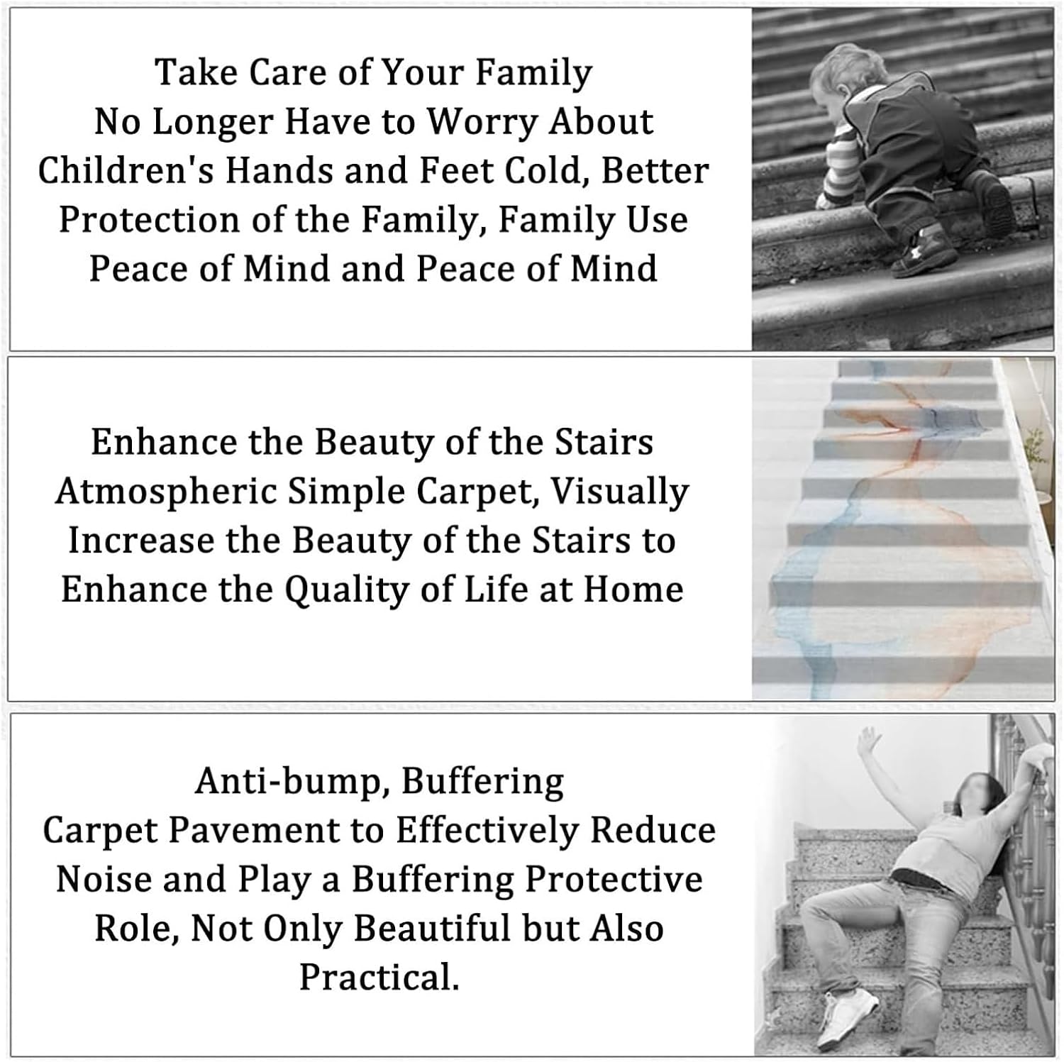 Non Slip Stair Carpet Roll - Self-Adhesive Floor Mat for Stairs - Microfiber Staircase Decoration Pads - Easy Installation - 1.3x1m