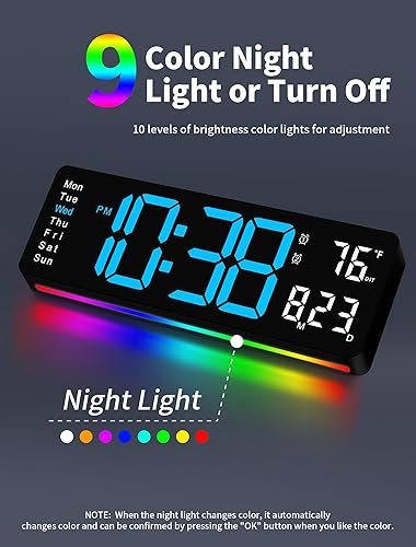 Miniatura 3 de MASHI Reloj de pared digital, reloj digital de pantalla grande de 16 pulgadas con control remoto, reloj de pared con atenuación automática con luz