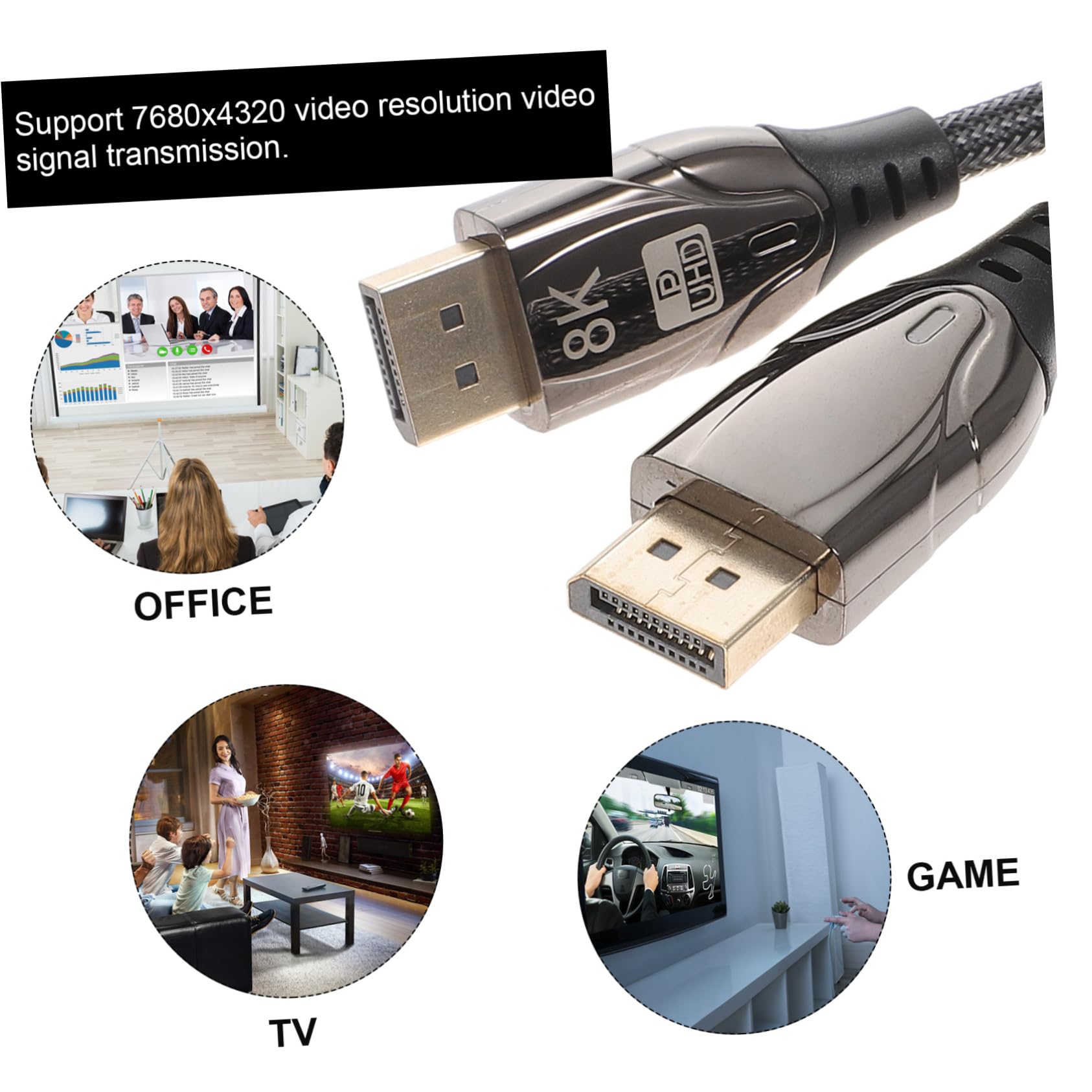 Housoutil 2m Display Port Cable Monitor Connection Supports Suitable for Gaming Projectors Laptops and More