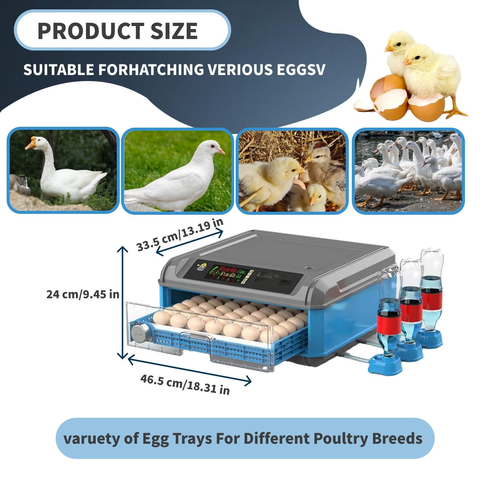 Incubadora Automática Huevos Para Pollos Patos Codornices Con Capacidad 24 A 300 Aves Con Control Automático Temperatura Humedad Pantalla LED Funcionamiento Automático Para Granjas Domésticas(36)