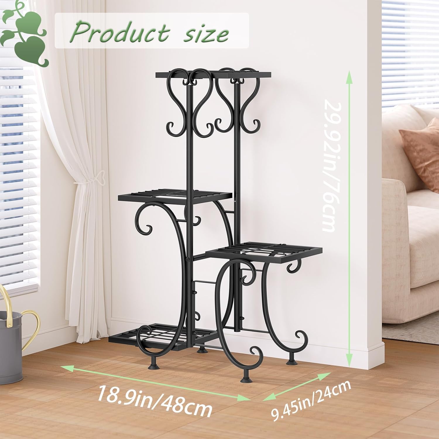 INGIORDAR Plant Stand Indoor Outdoor Shelf 4Tier Metal Holder Pot Rack Multiple Plants Stand Tall Flower Shelf Corner Living Room Garden,Black (Black, 4 Pots)