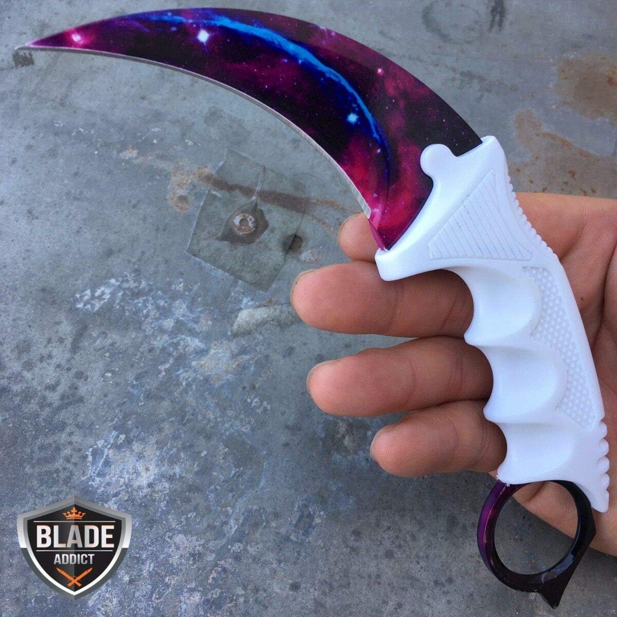 White Galaxy Doppler Karambit Hawkbill Full Tang Neck Knife w/ABS Sheath (Limited Edition)