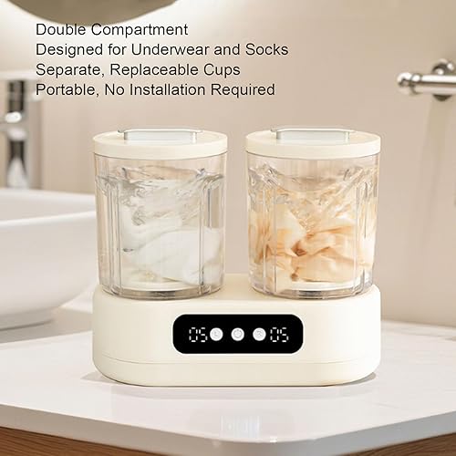 Miniatura 5 de Asixxsix Lavadora portátil, mini lavadora de ropa interior, doble compartimento, limpia profundamente calcetines y ropa pequeña con batería