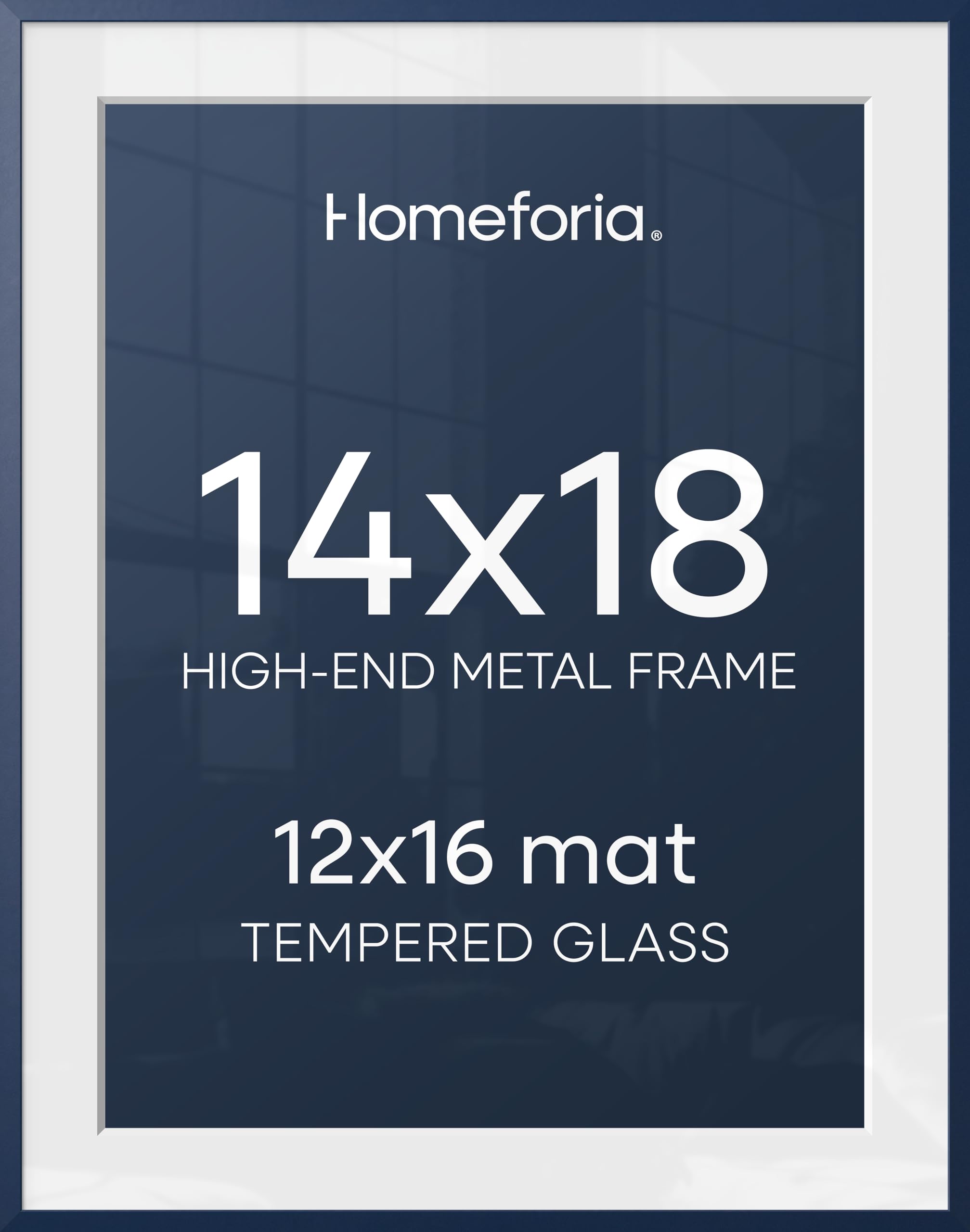 Homeforia 14x18 Blue Picture Frame, High-End Metal, 12x16 Mat, Glass | High End Aluminum, Tempered Glass, Acid-Free 12x16 Removable Mat, 14x18 in Edge-to-Edge Display 18x14, Wall Kit, Set Of 2